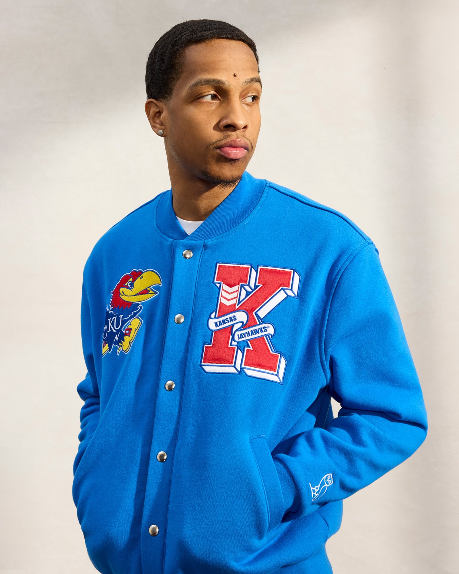 Kansas Jayhawks Fleece Varsity Jacket - Blue IMAGE #2