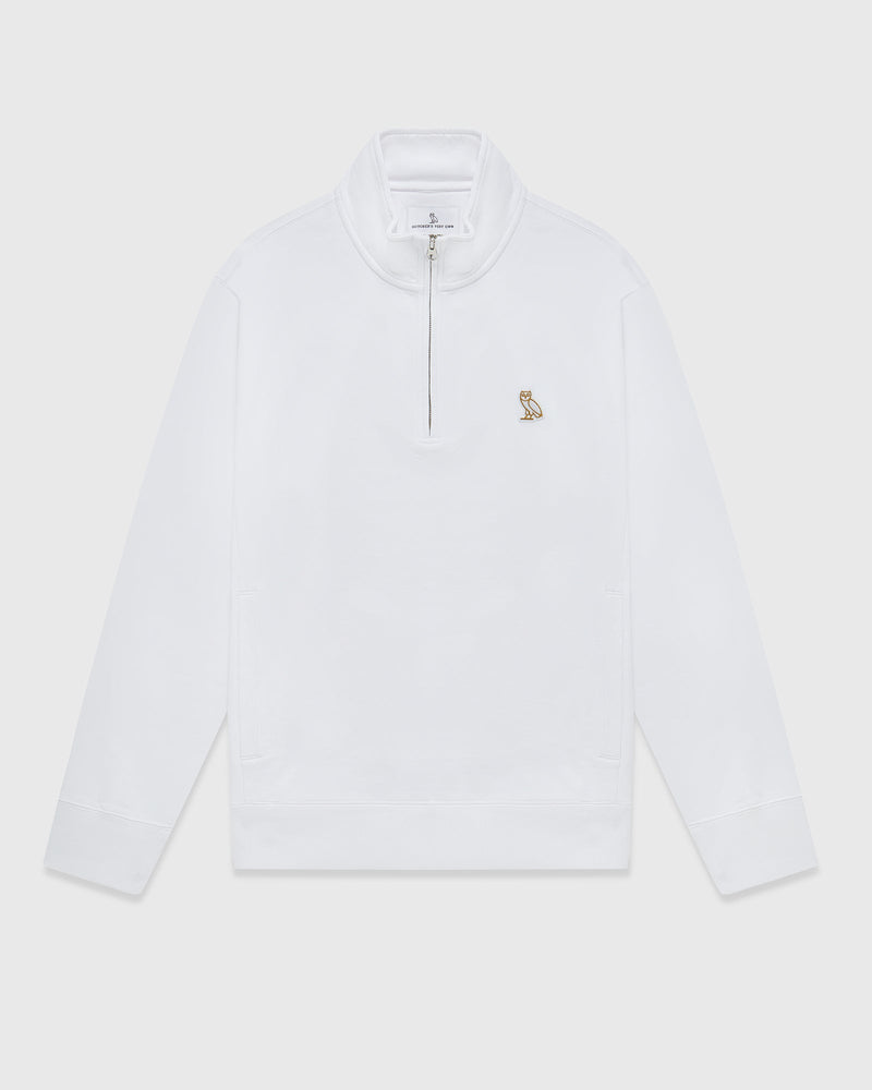 Classic Quarter Zip Mockneck Sweatshirt - White