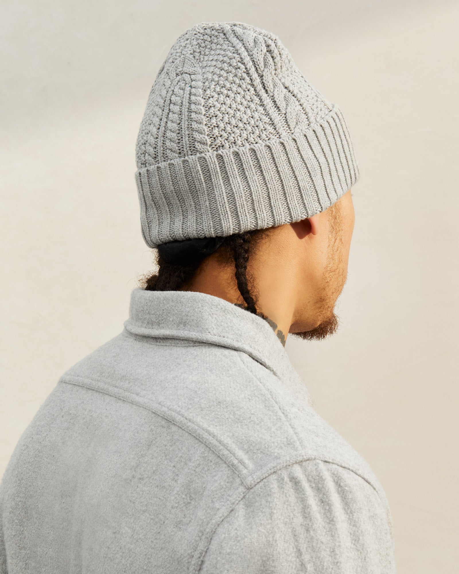 Cable Knit Beanie - Grey IMAGE #3