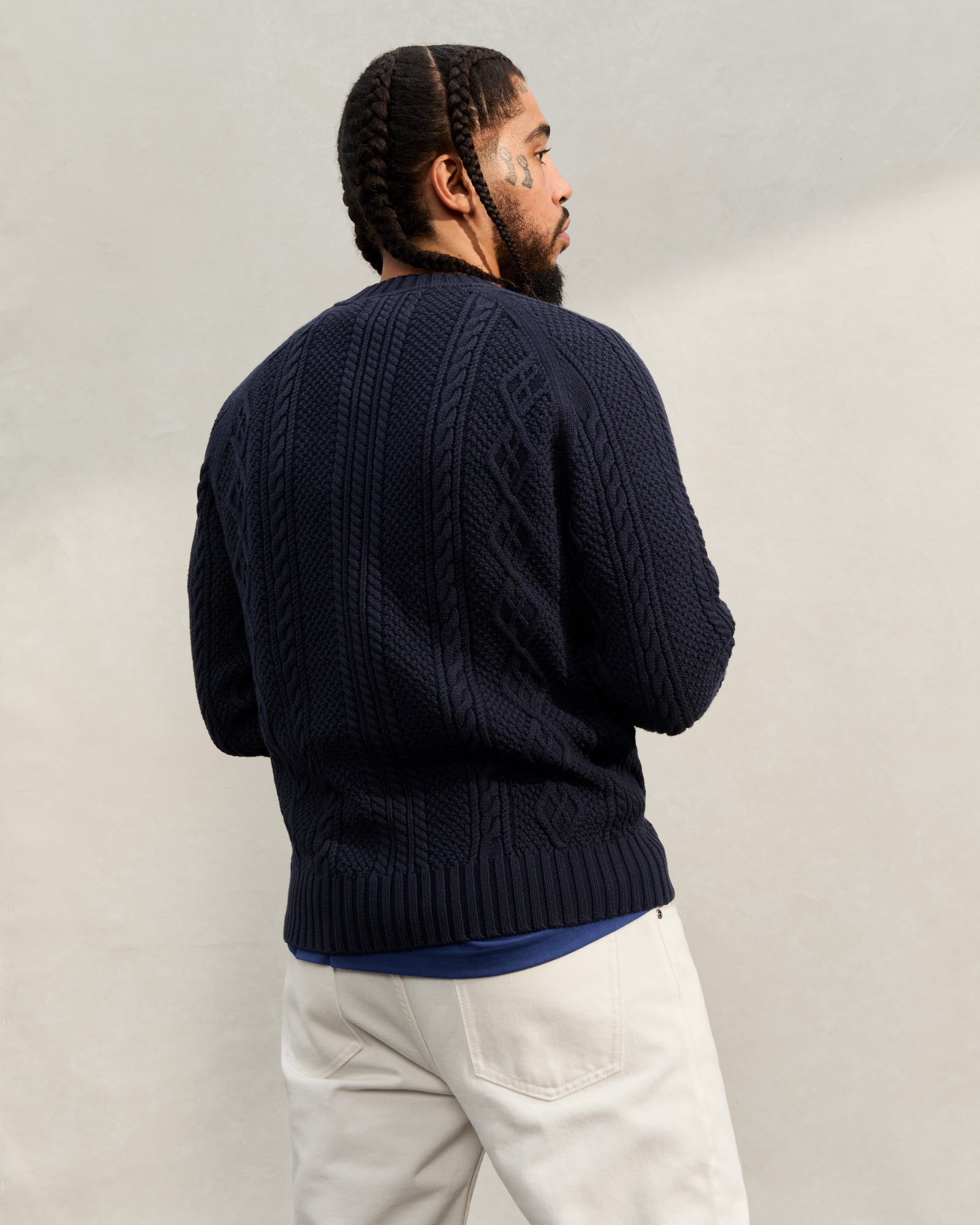 Cable Knit Sweater - Navy IMAGE #3