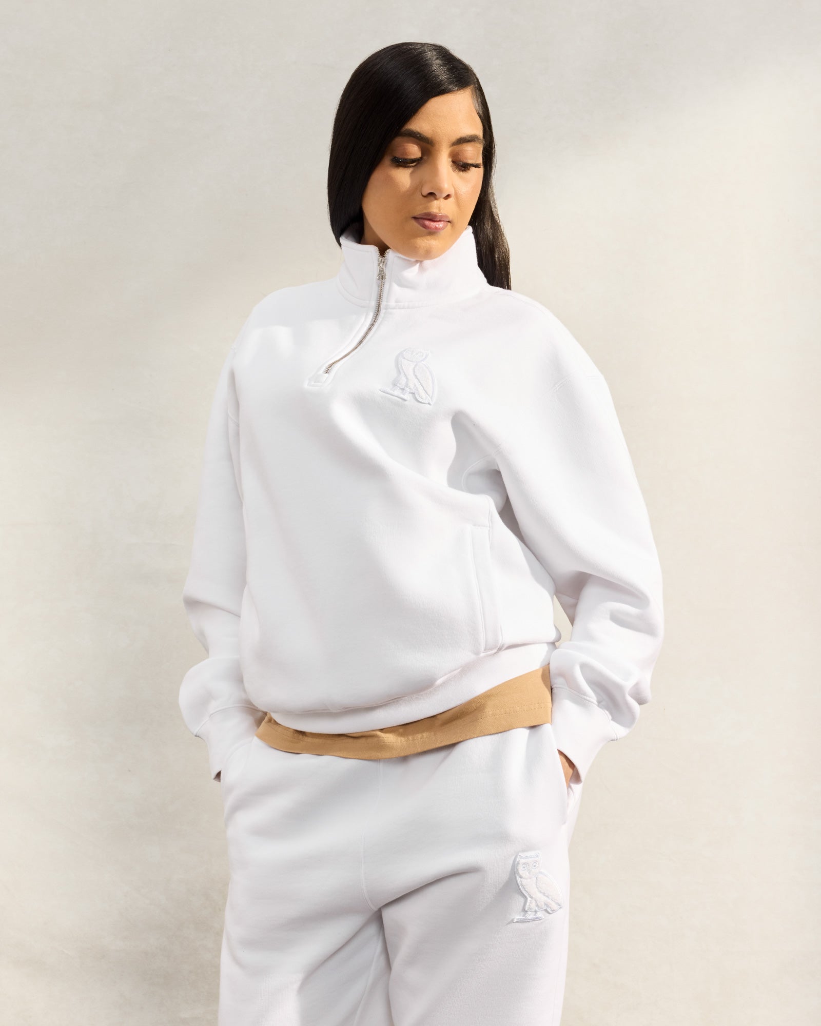 Mini OG Quarter Zip Mockneck Sweatshirt - White IMAGE #3