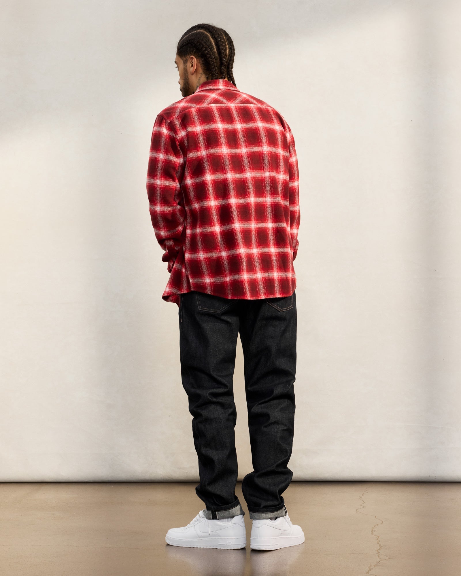 Zip Front Shadow Plaid Shirt - Red IMAGE #5