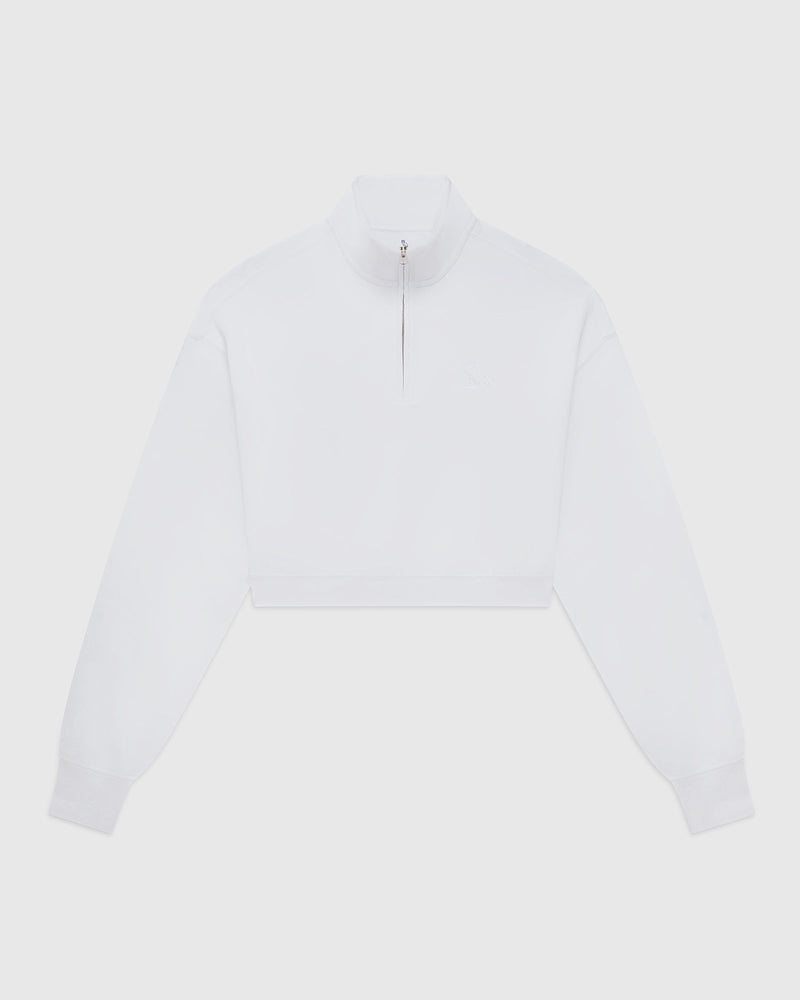 Cropped Quarter Zip Mock Neck Sweater - White