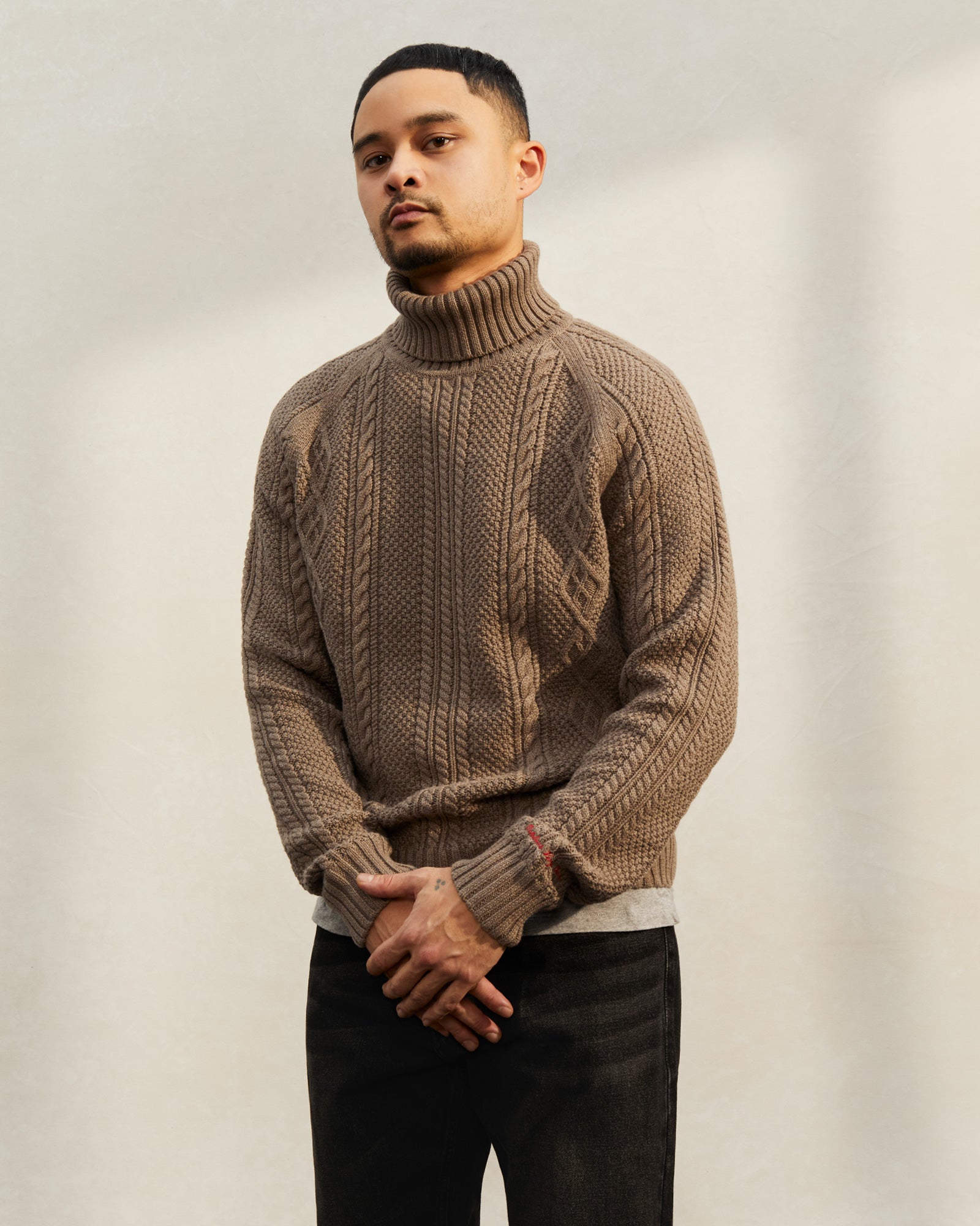 Cable Knit Turtleneck Sweater - Taupe IMAGE #2