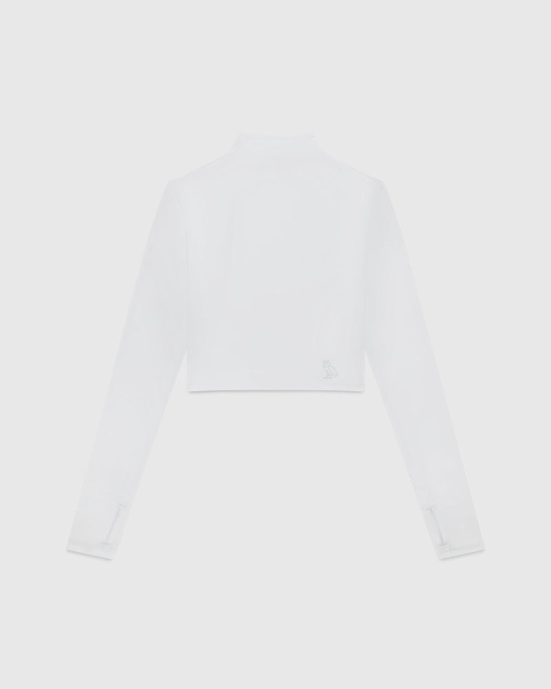 Cropped Mock Neck Longsleeve T-Shirt - White