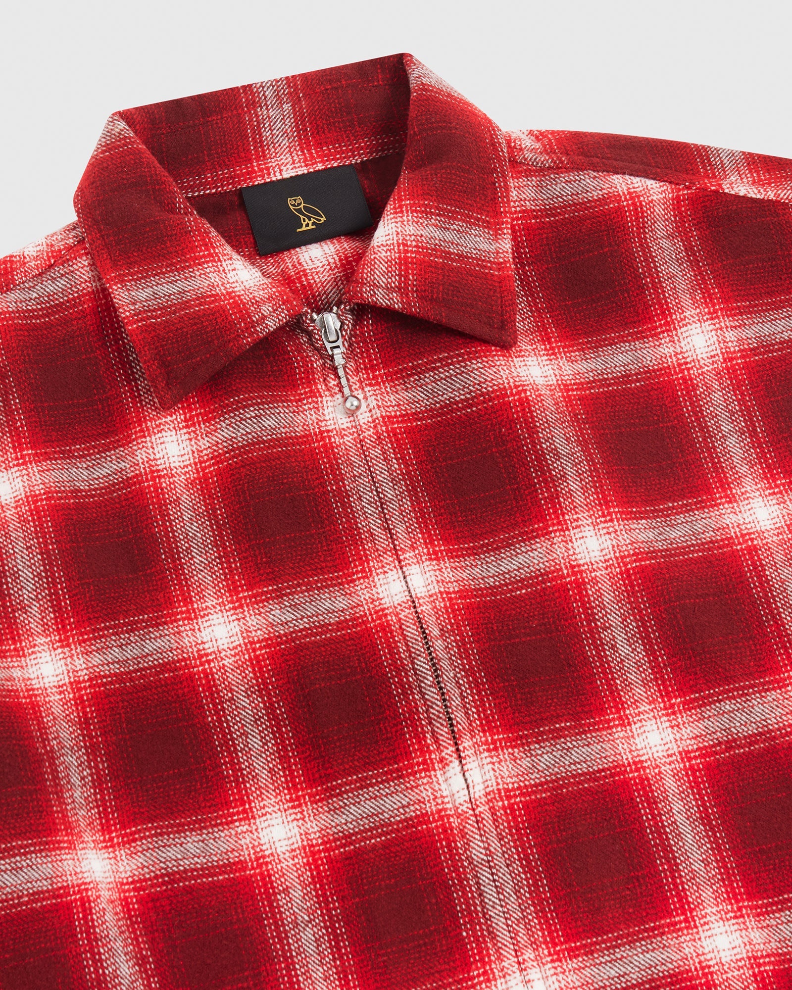 Zip Front Shadow Plaid Shirt - Red IMAGE #6