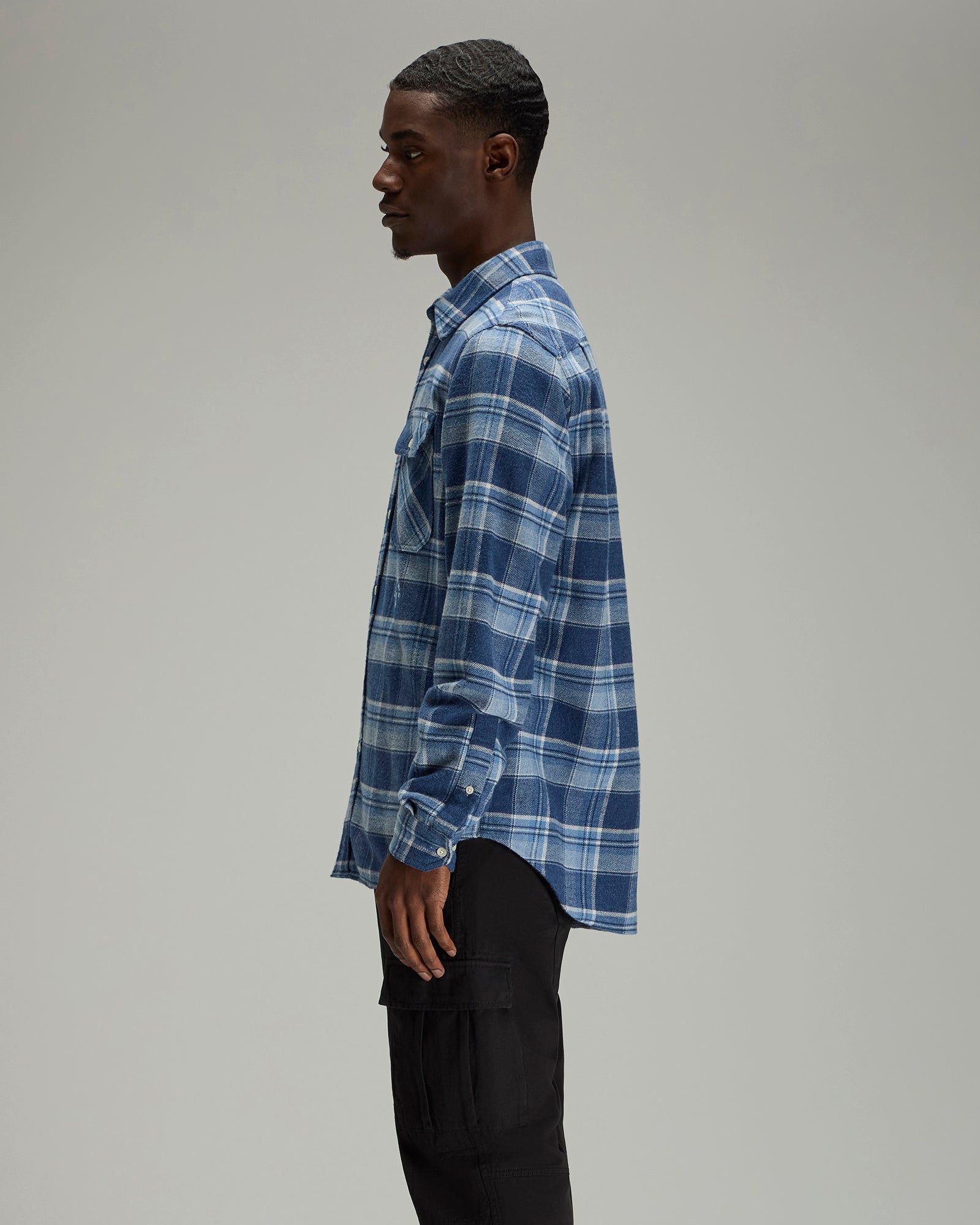 Heather Plaid Flannel Shirt - Blue IMAGE #3