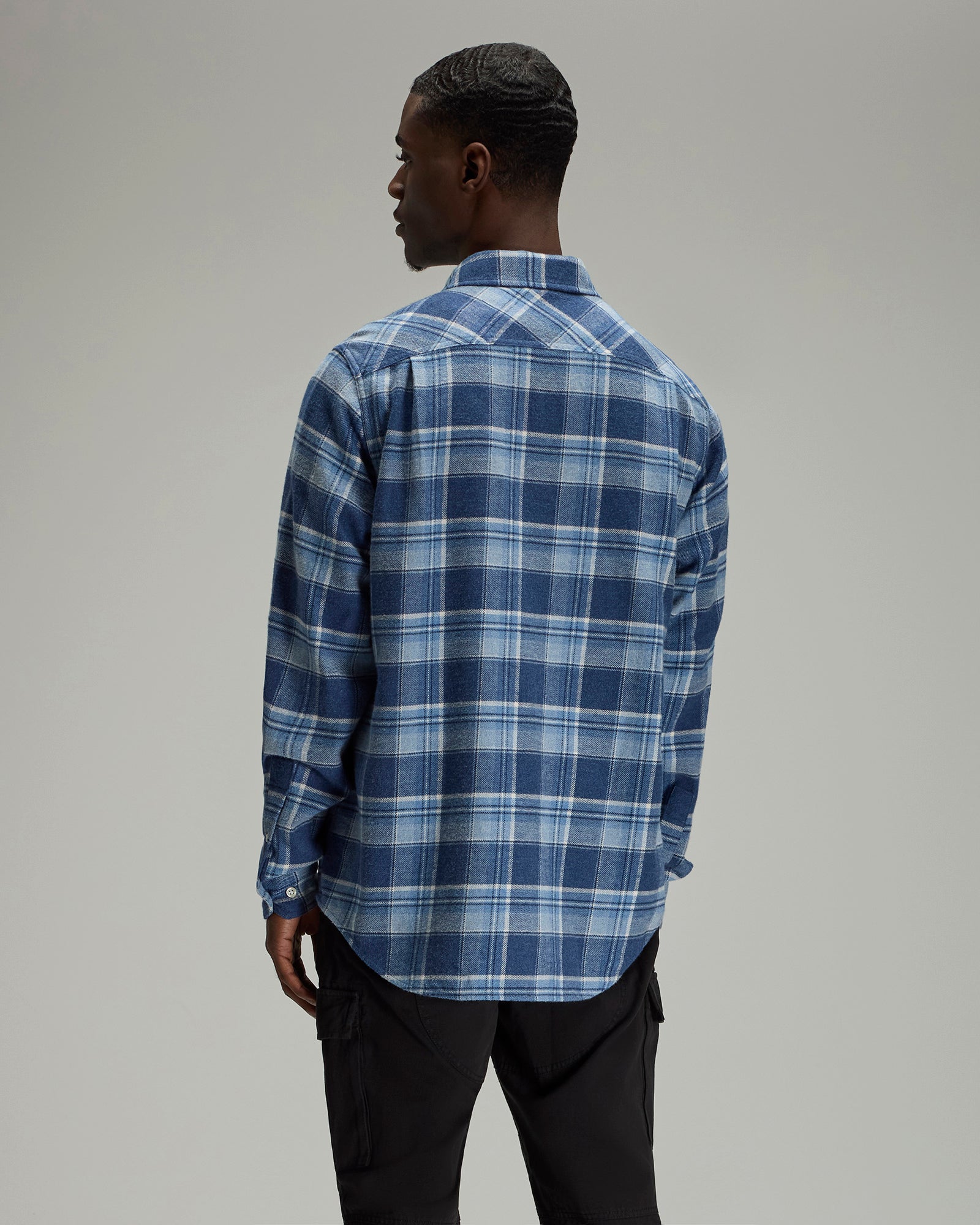 Heather Plaid Flannel Shirt - Blue IMAGE #4