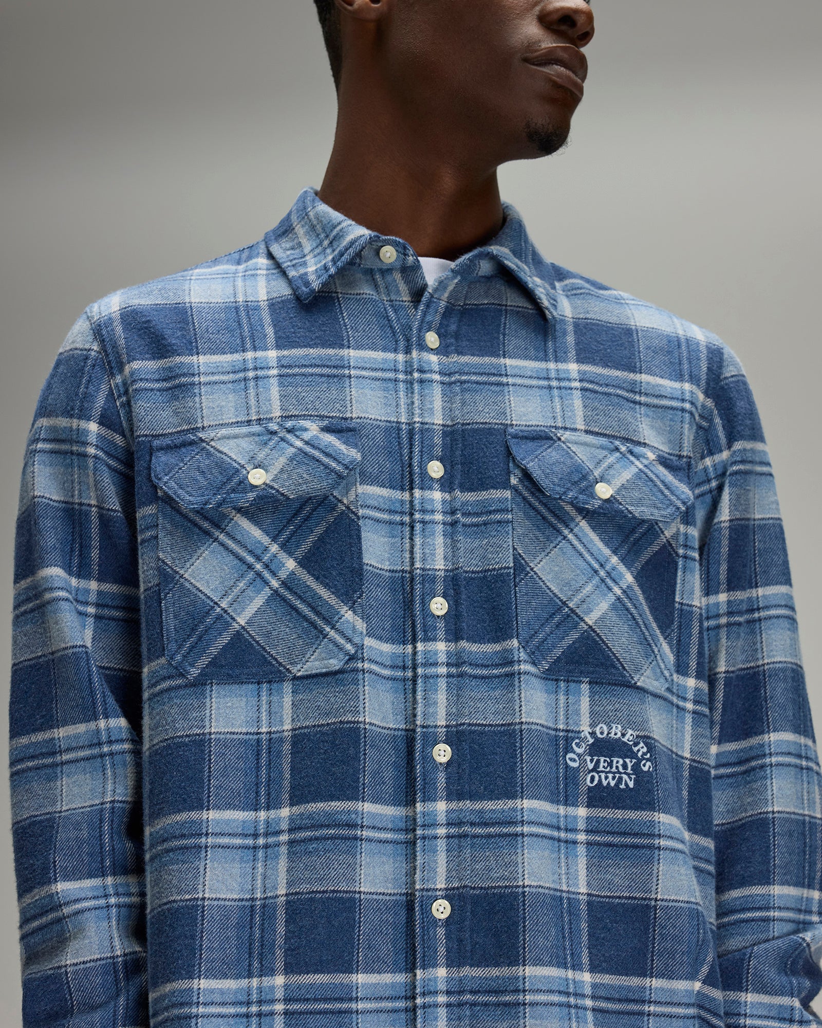 Heather Plaid Flannel Shirt - Blue IMAGE #6