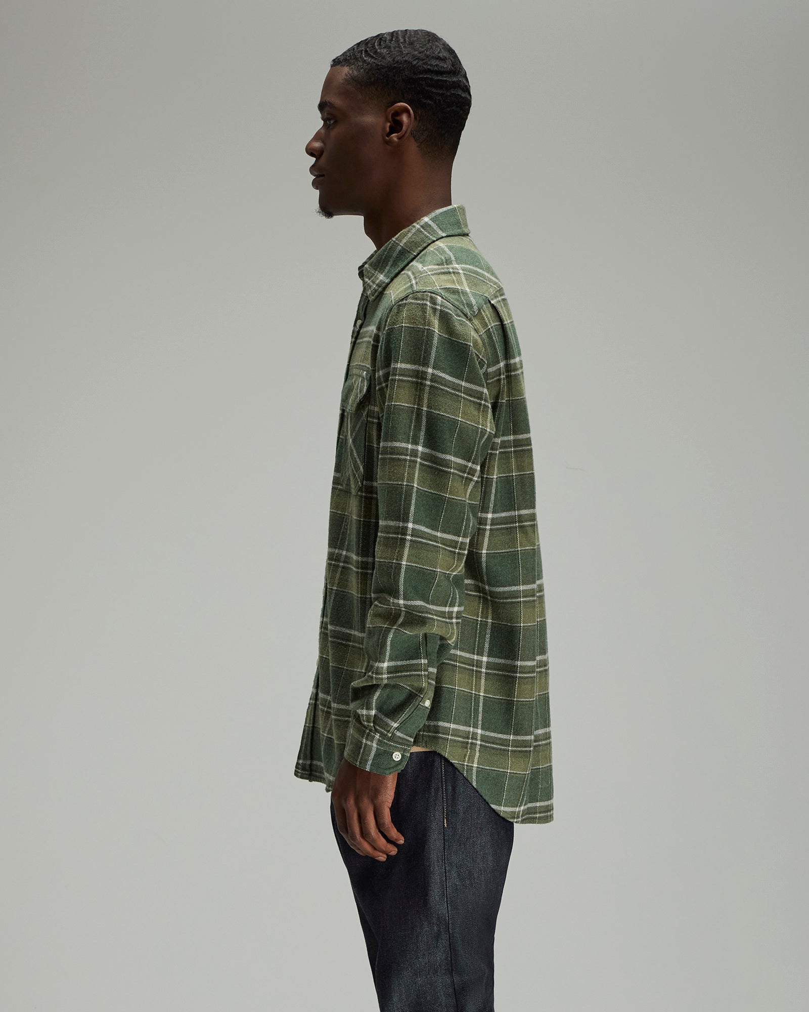 Heather Plaid Flannel Shirt - Green IMAGE #3