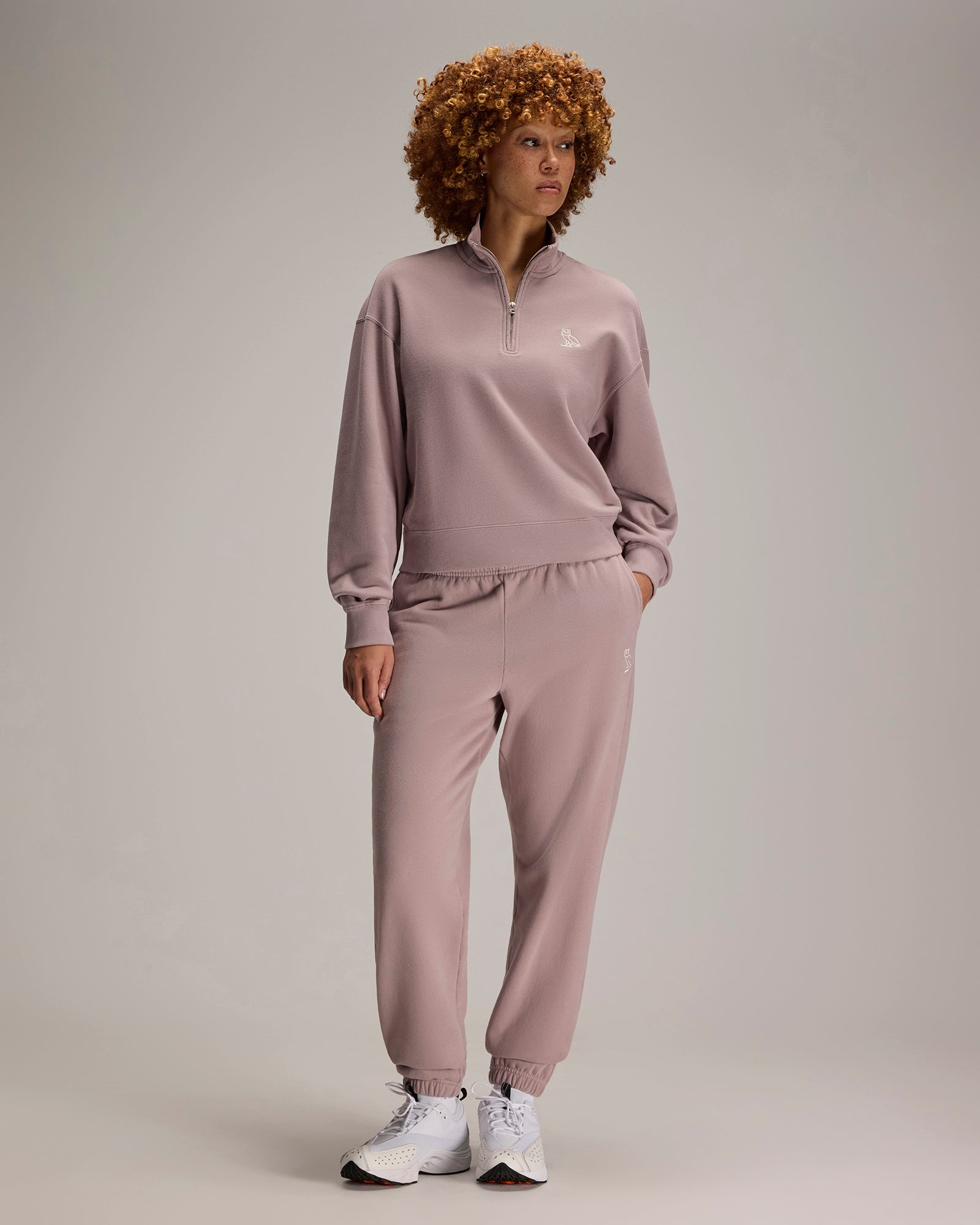 Relaxed-Fit Quarter-Zip Mockneck Sweatshirt - Purple Fog IMAGE #2