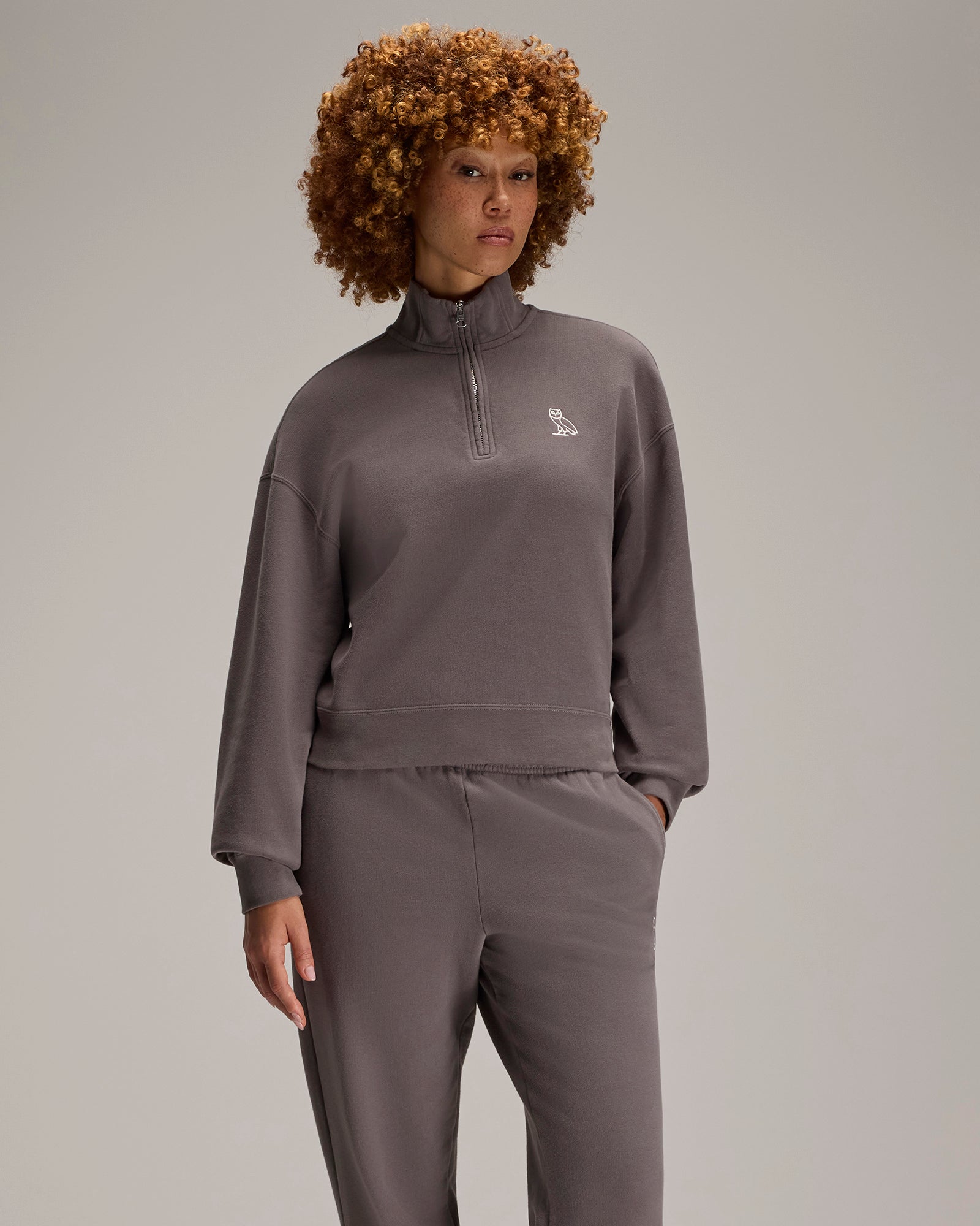 Relaxed-Fit Quarter-Zip Mockneck Sweatshirt - Granite IMAGE #3