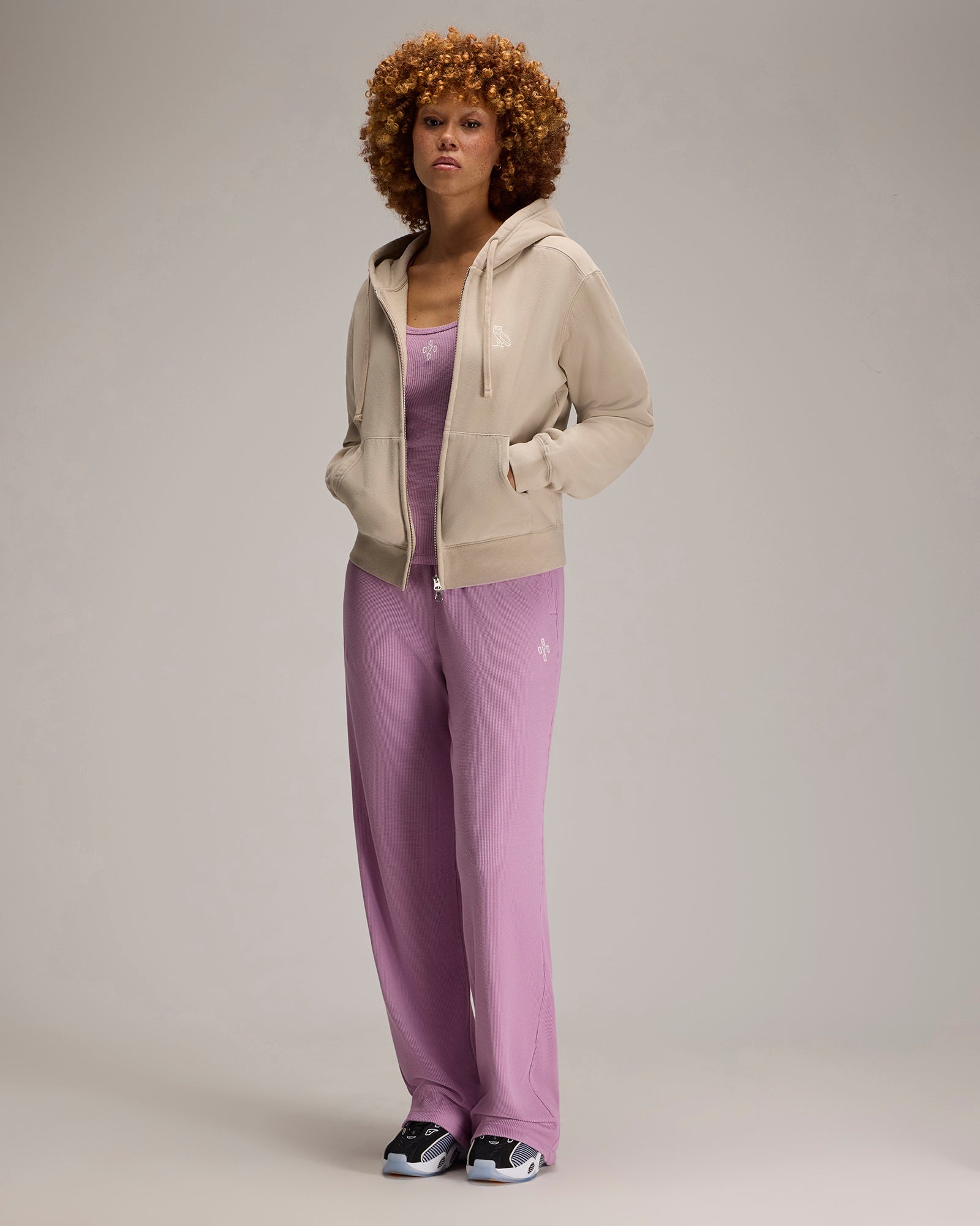 Pom Pom Waffle Open-Hem Sweatpant - Lavender IMAGE #2