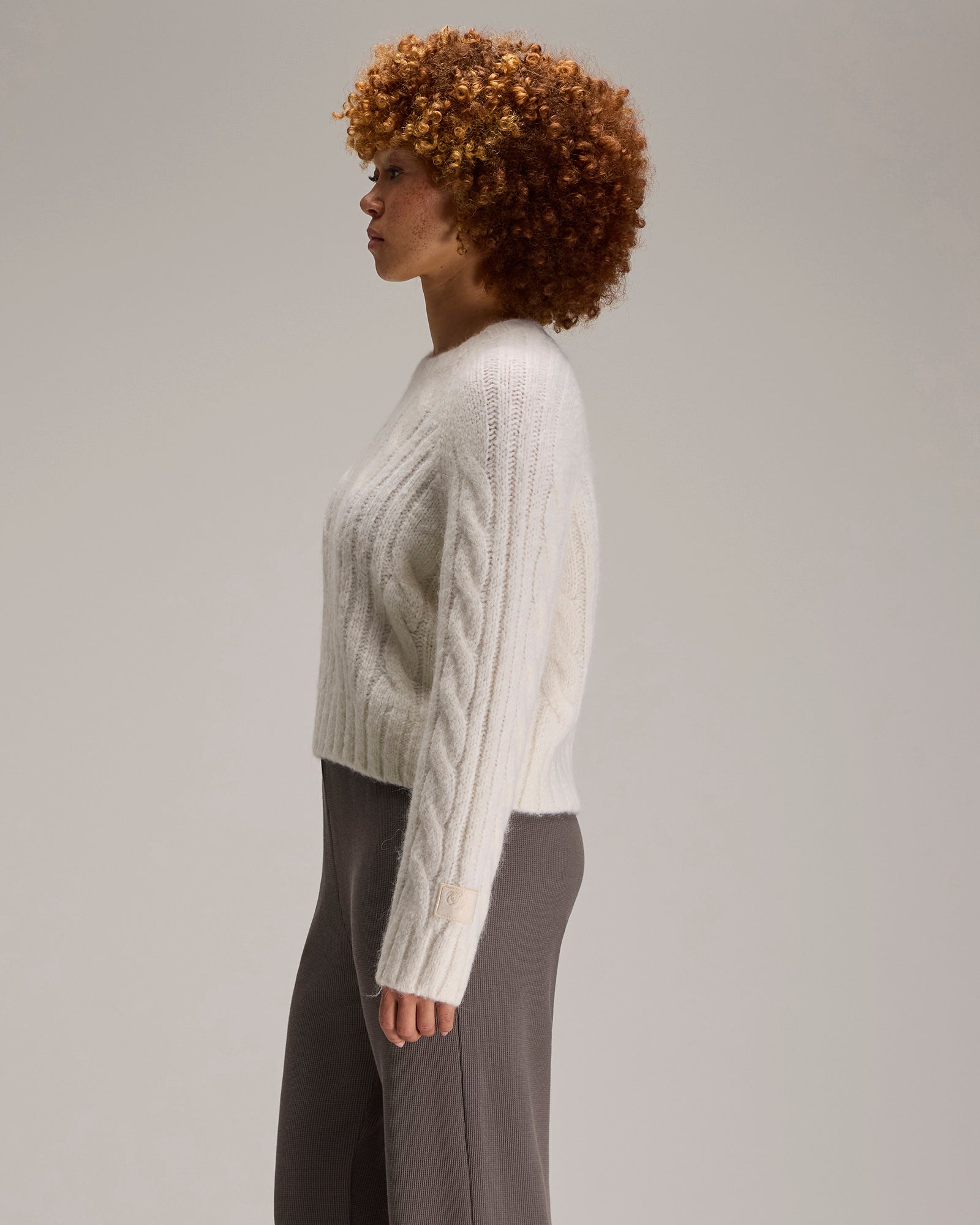 Cropped Cableknit Sweater - Cream IMAGE #3