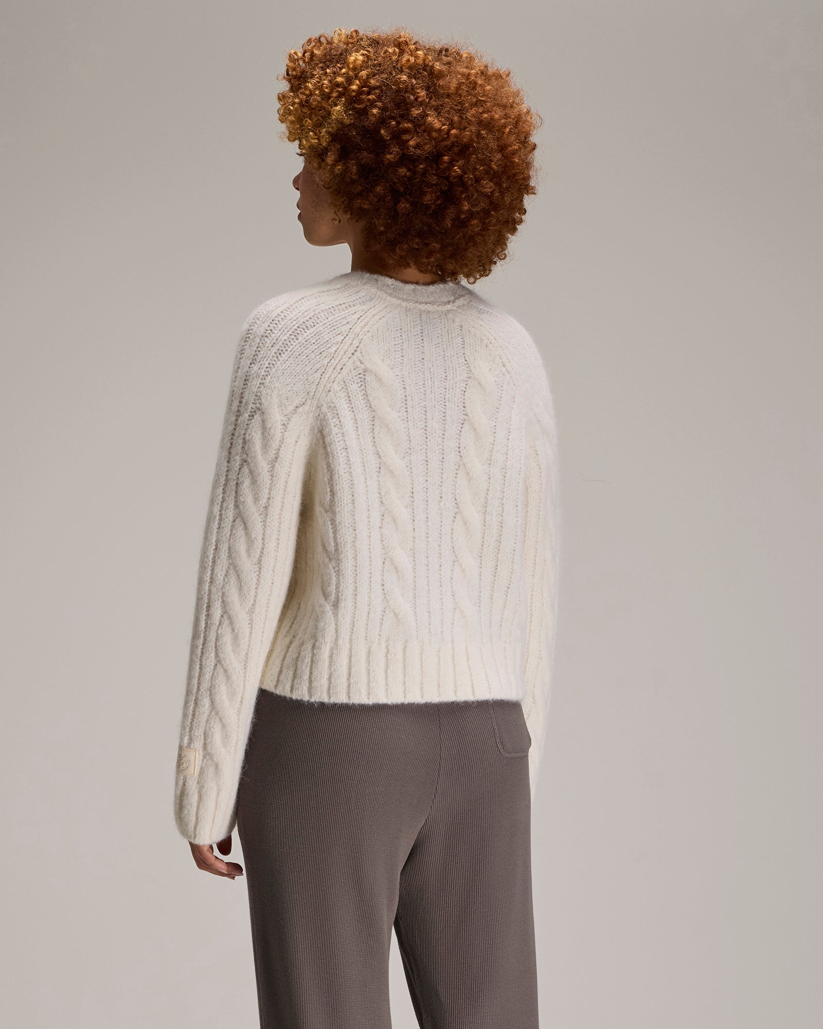 Cropped Cableknit Sweater - Cream IMAGE #4