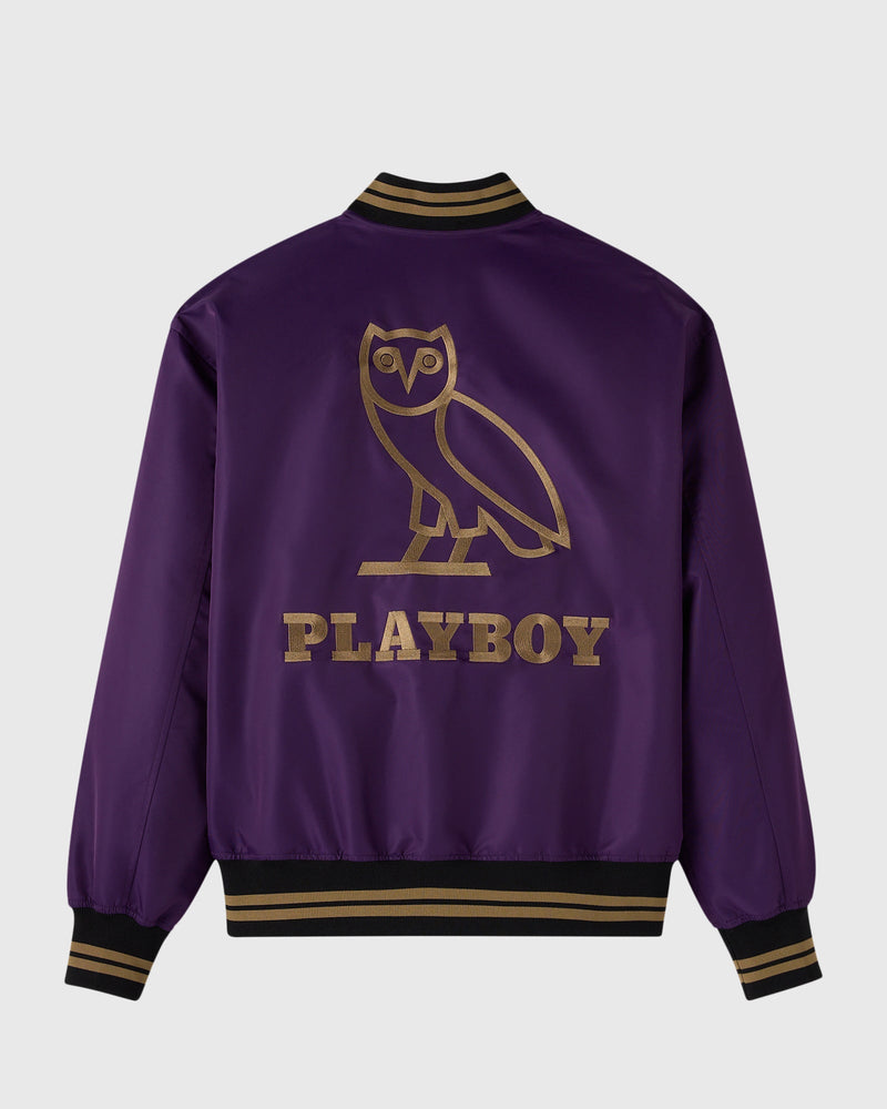 Playboy Satin Varsity Jacket - Purple