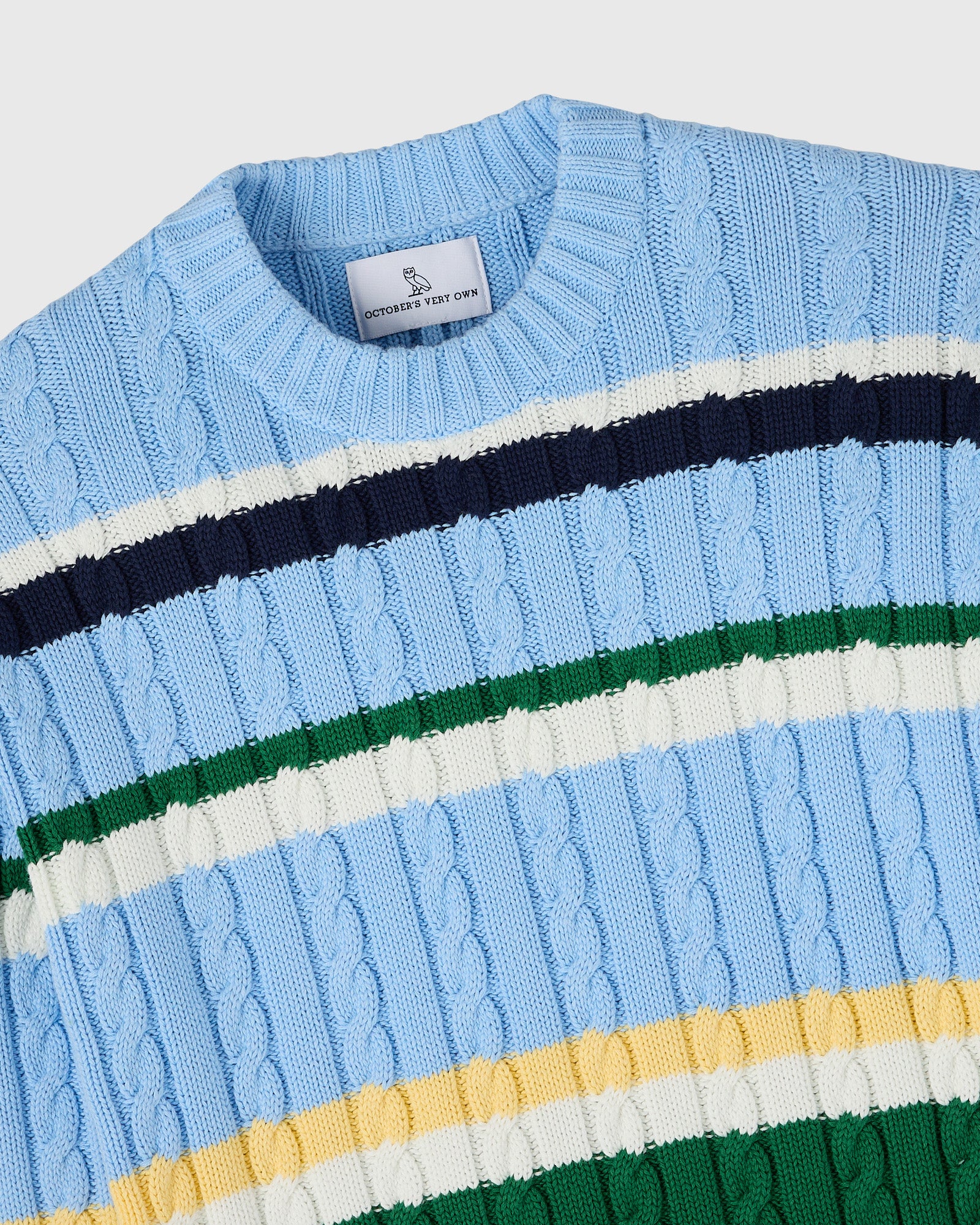 Script Wordmark Stripe Cable Knit Sweater - Light Blue/Multi IMAGE #4
