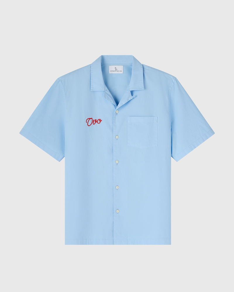 Rose Drop Poplin Camp Shirt - Light Blue
