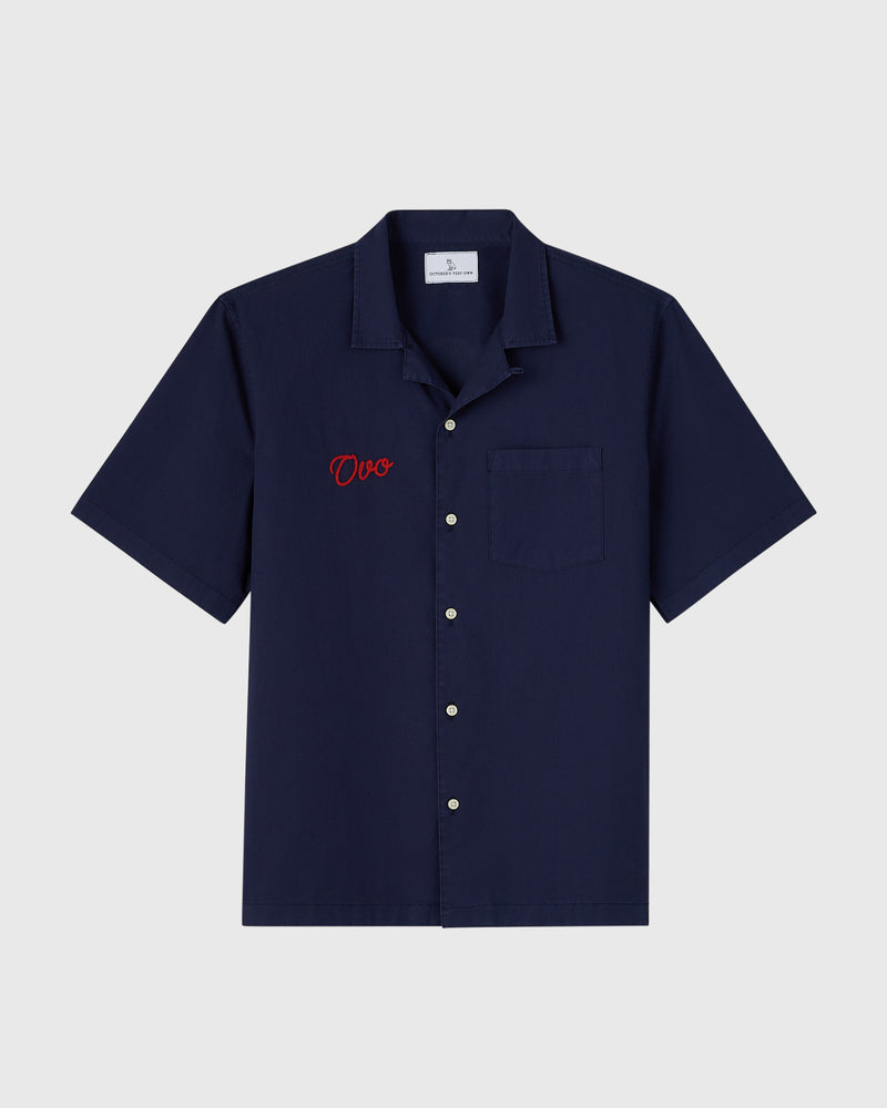 Rose Drop Poplin Camp Shirt - Navy