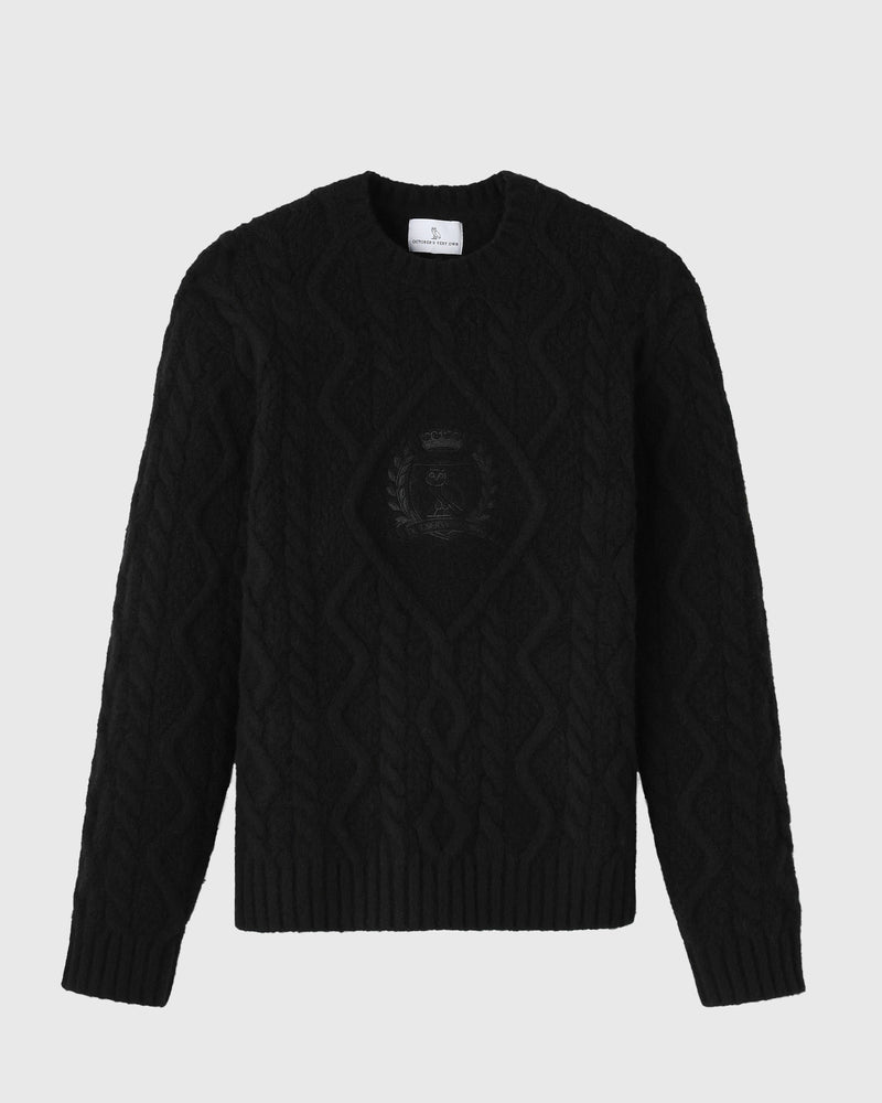 Cable Knit Sweater With Crest - Black