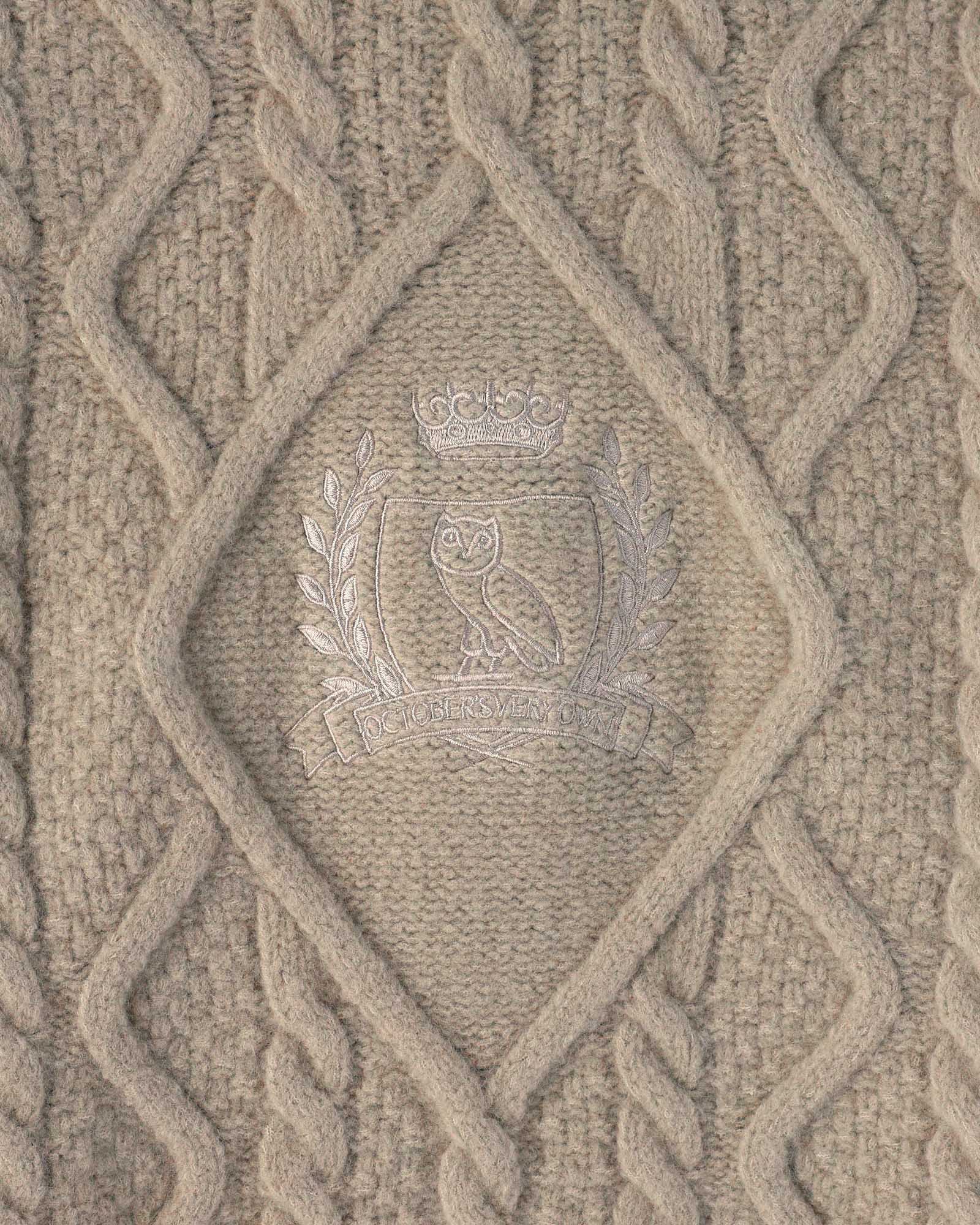 Cable Knit Sweater With Crest - Camel IMAGE #3