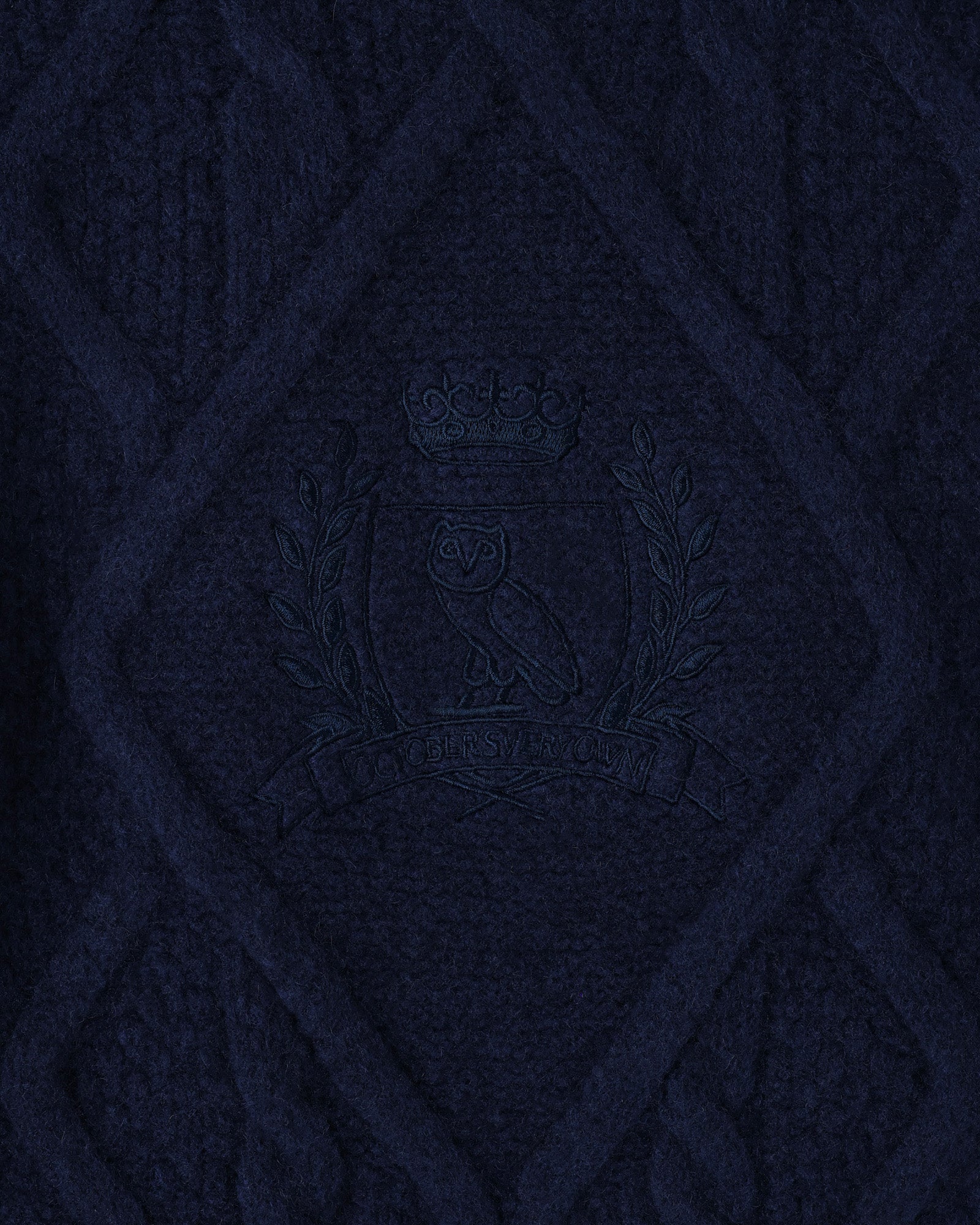 Cable Knit Sweater With Crest  - Navy IMAGE #4