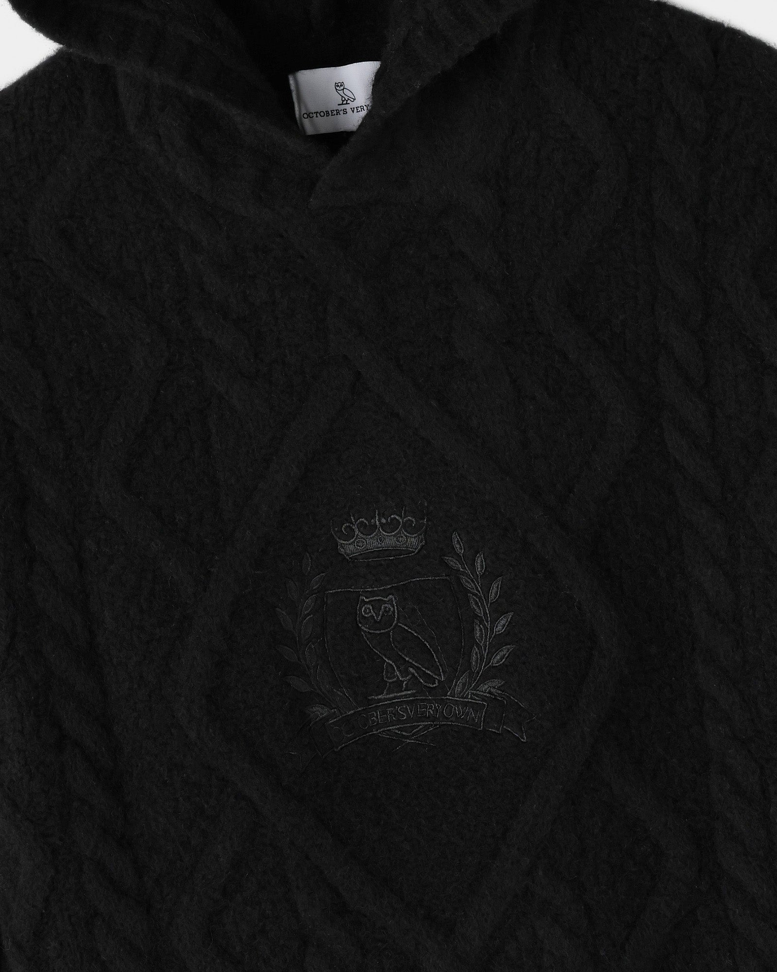 Cable Knit Hoodie With Crest - Black IMAGE #2