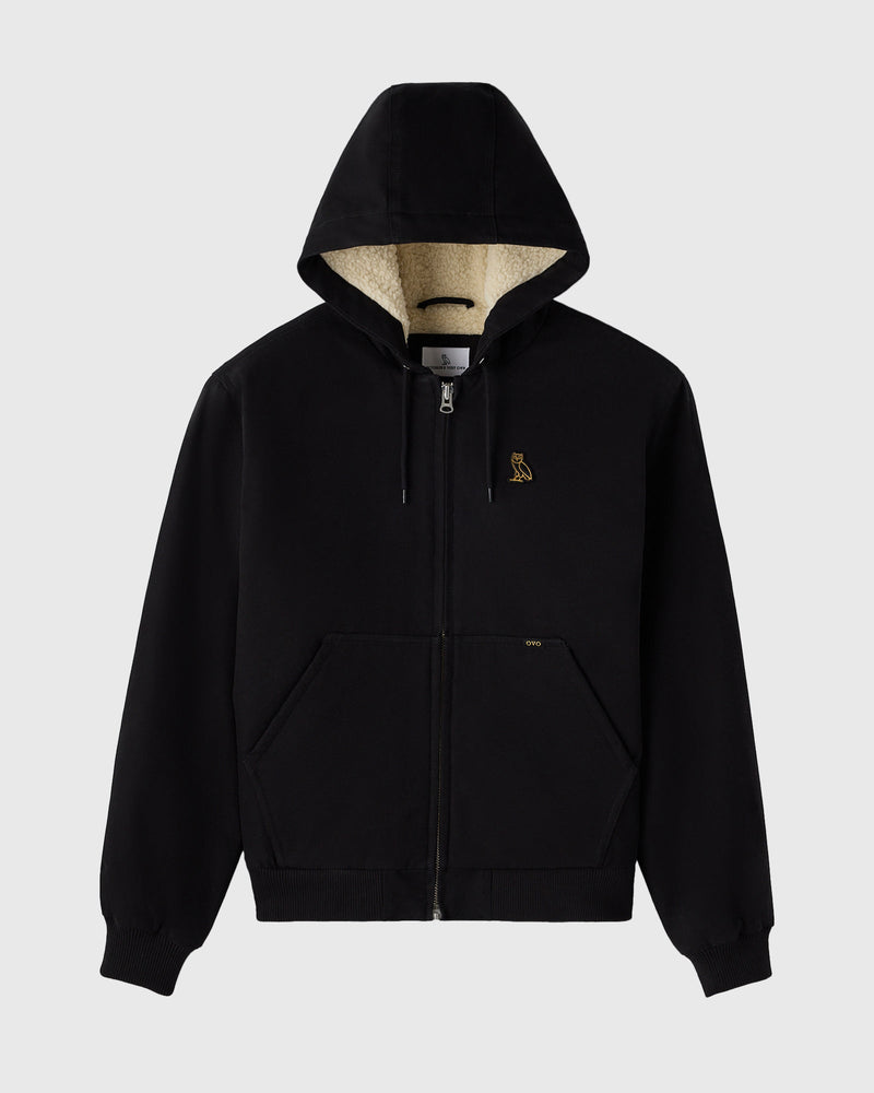 Sherpa Lined Hooded Work Jacket - Black