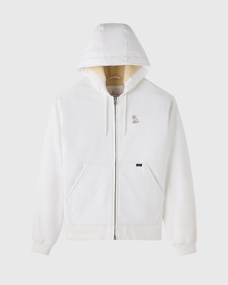 Sherpa Lined Hooded Work Jacket - White