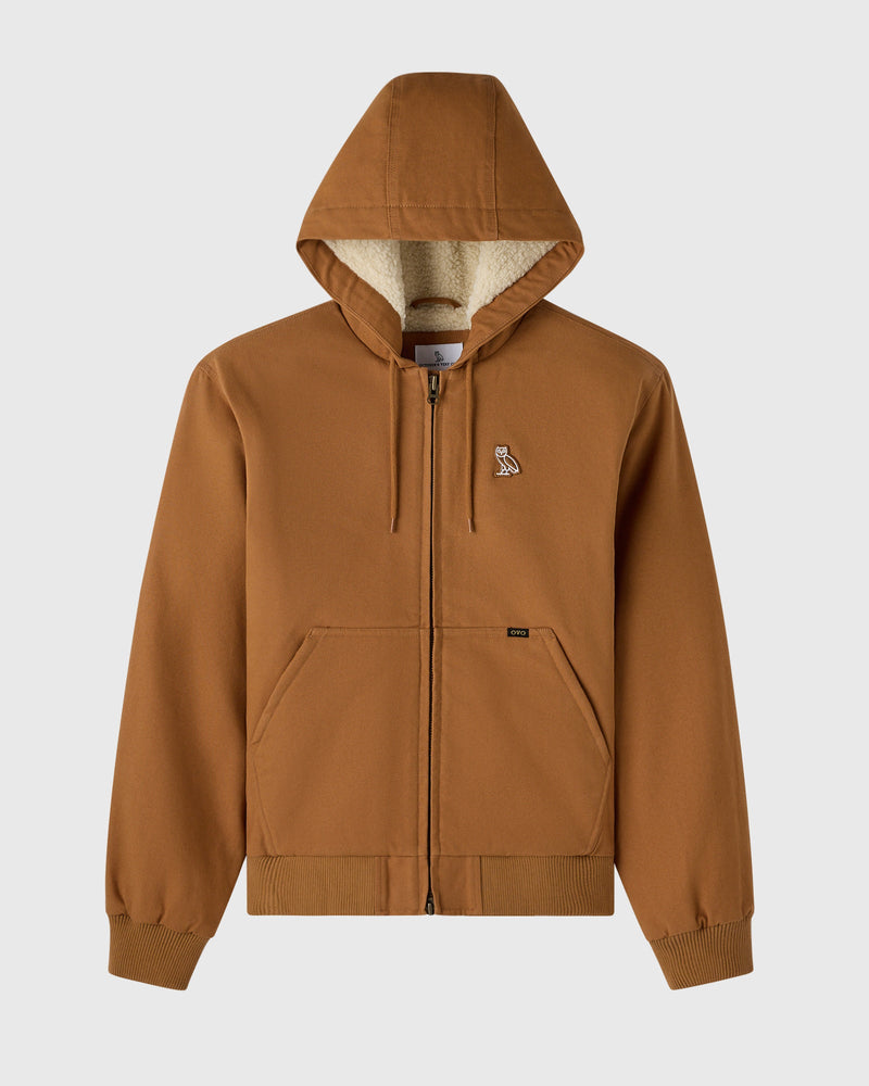 Sherpa Lined Hooded Work Jacket - Brown