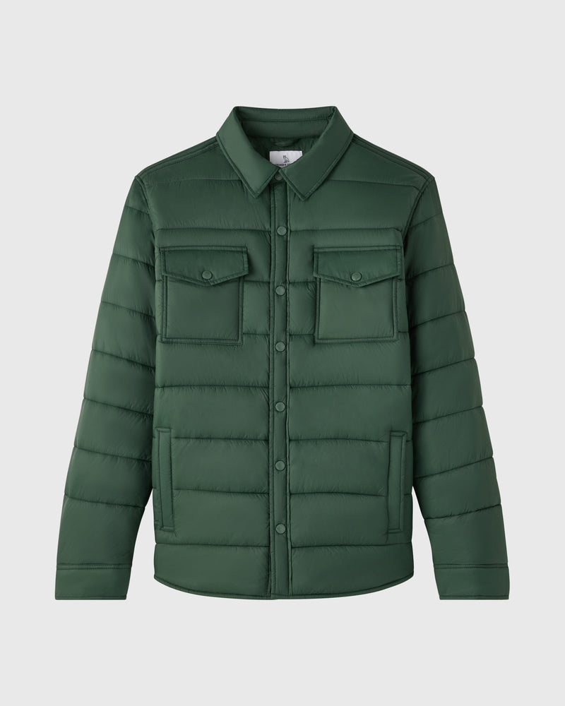 Nylon Quilted Shirt Jacket - Forest Green