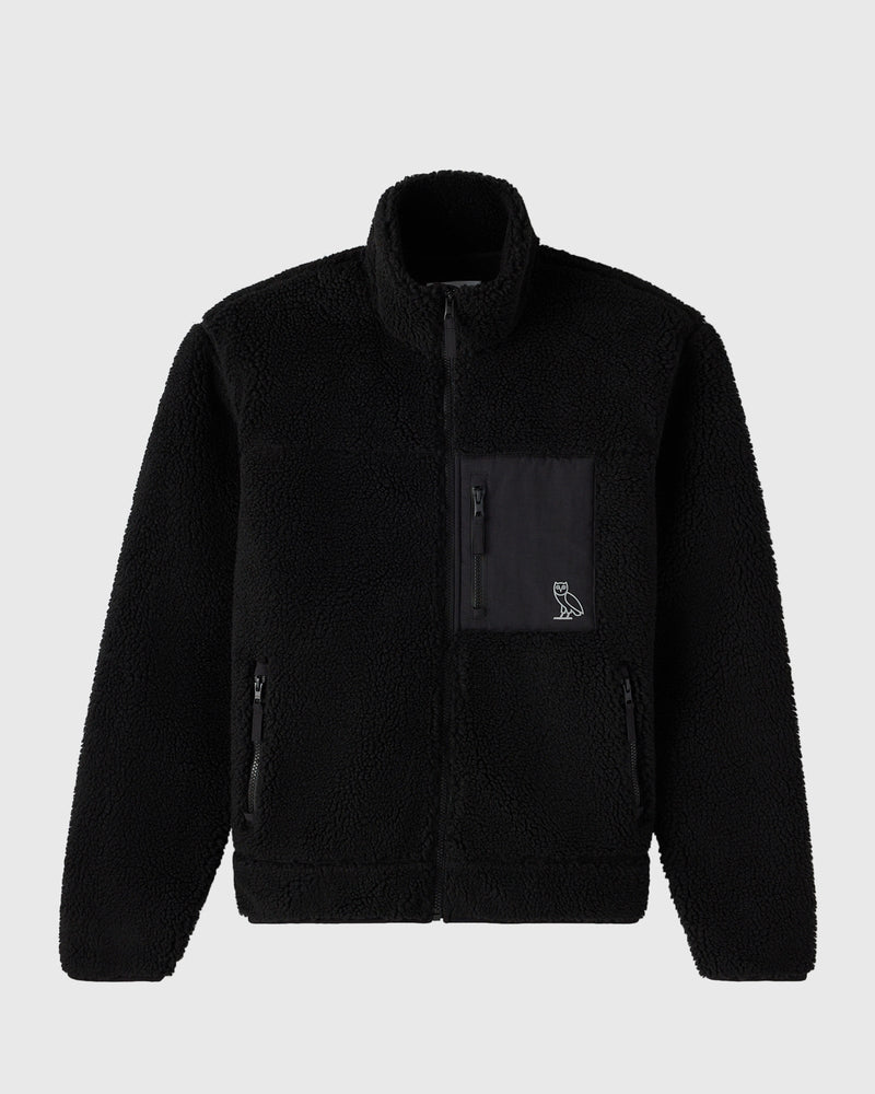 Deep Pile Sherpa Fleece Zip Jacket - Black