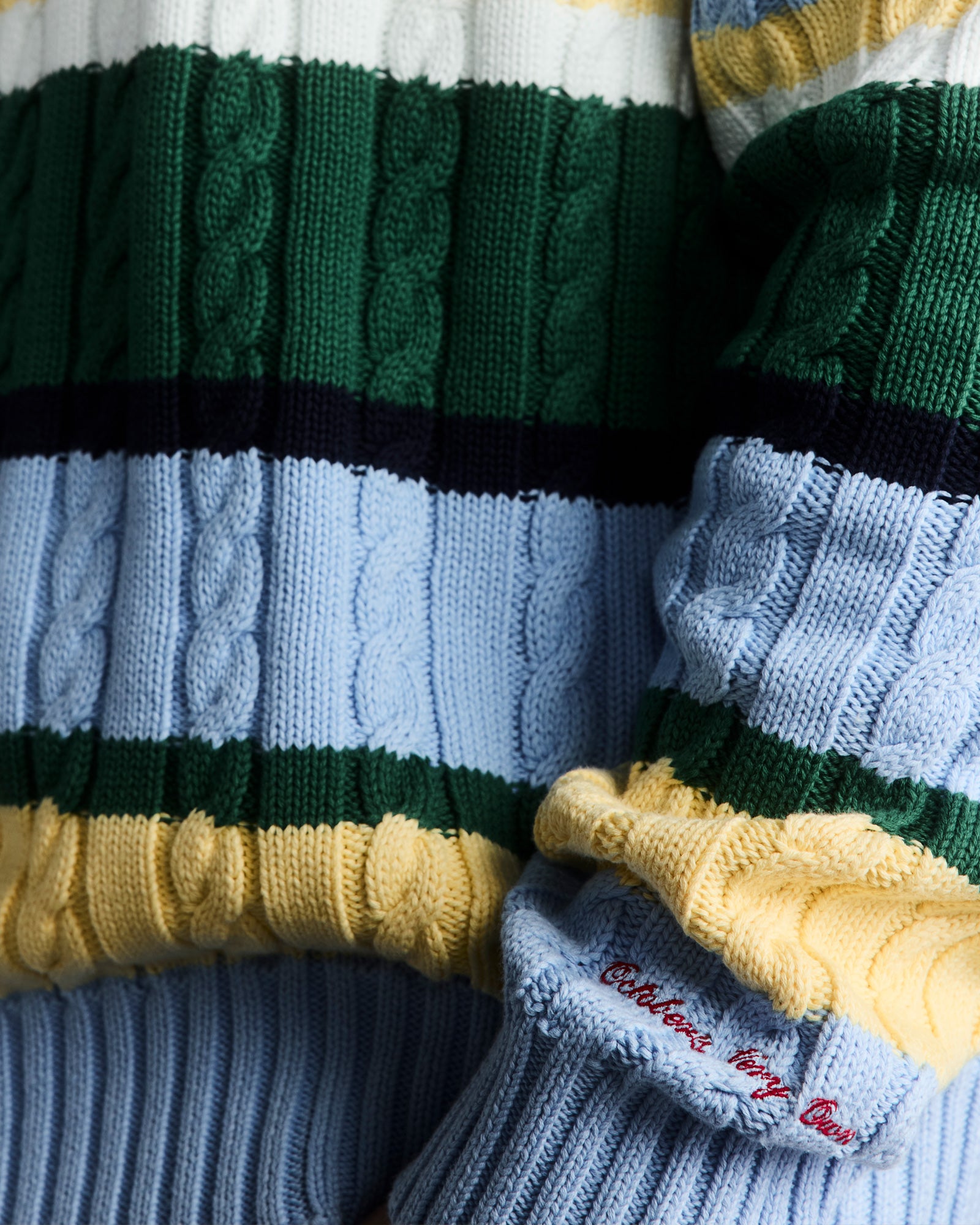 Script Wordmark Stripe Cable Knit Sweater - Light Blue/Multi IMAGE #3