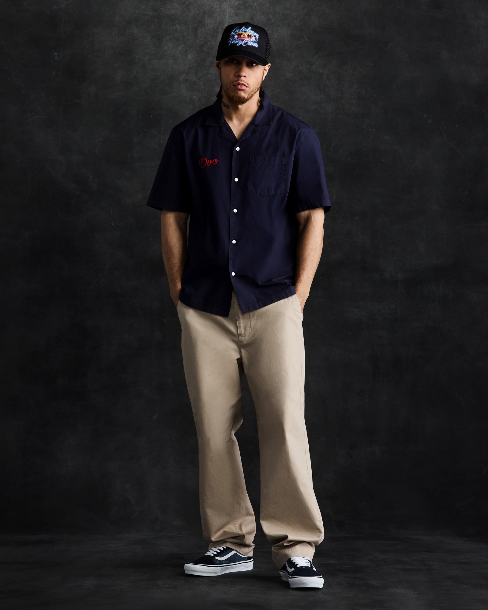Rose Drop Poplin Camp Shirt - Navy IMAGE #3