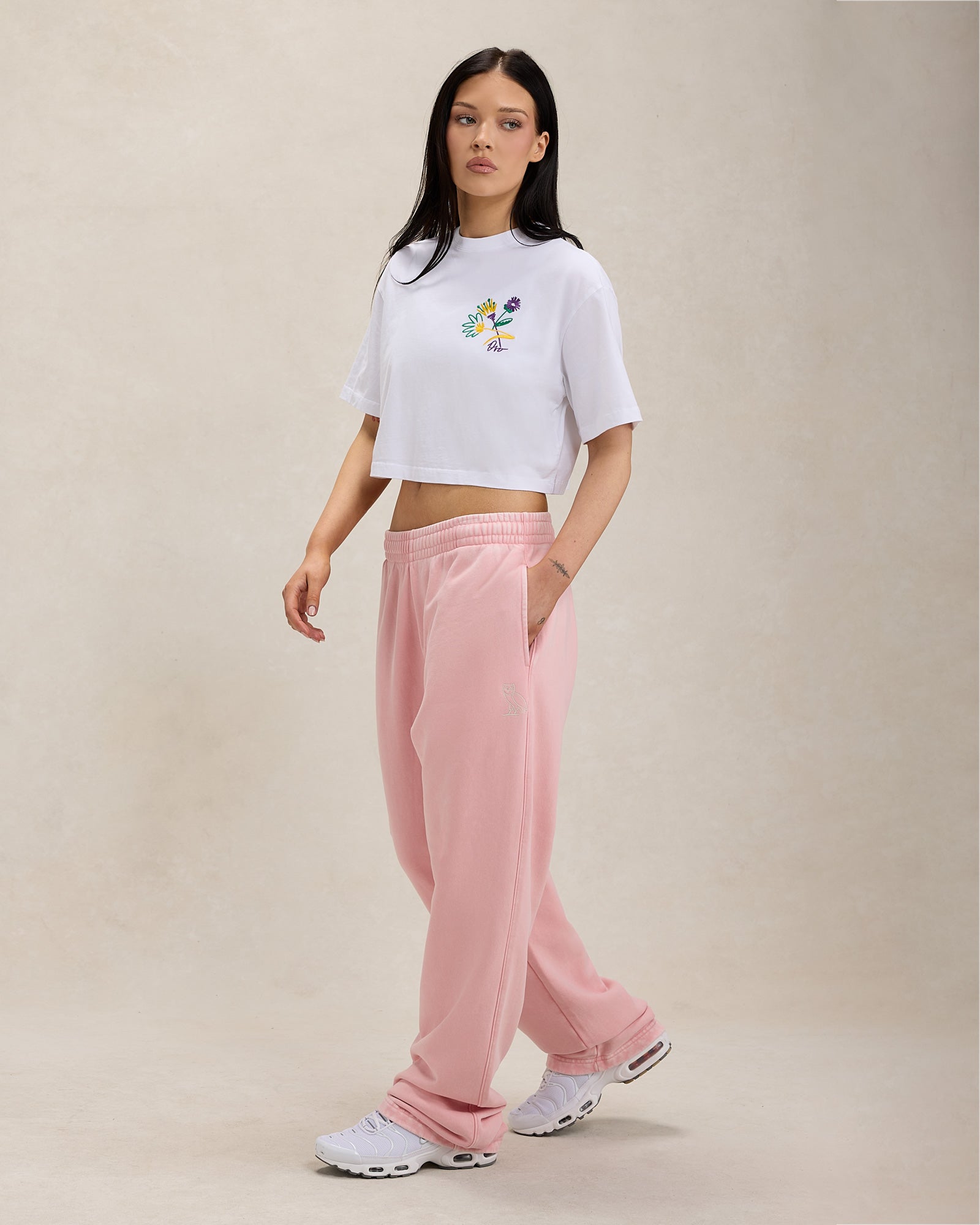 Brush Stroke Flower Cropped T-Shirt - White IMAGE #3