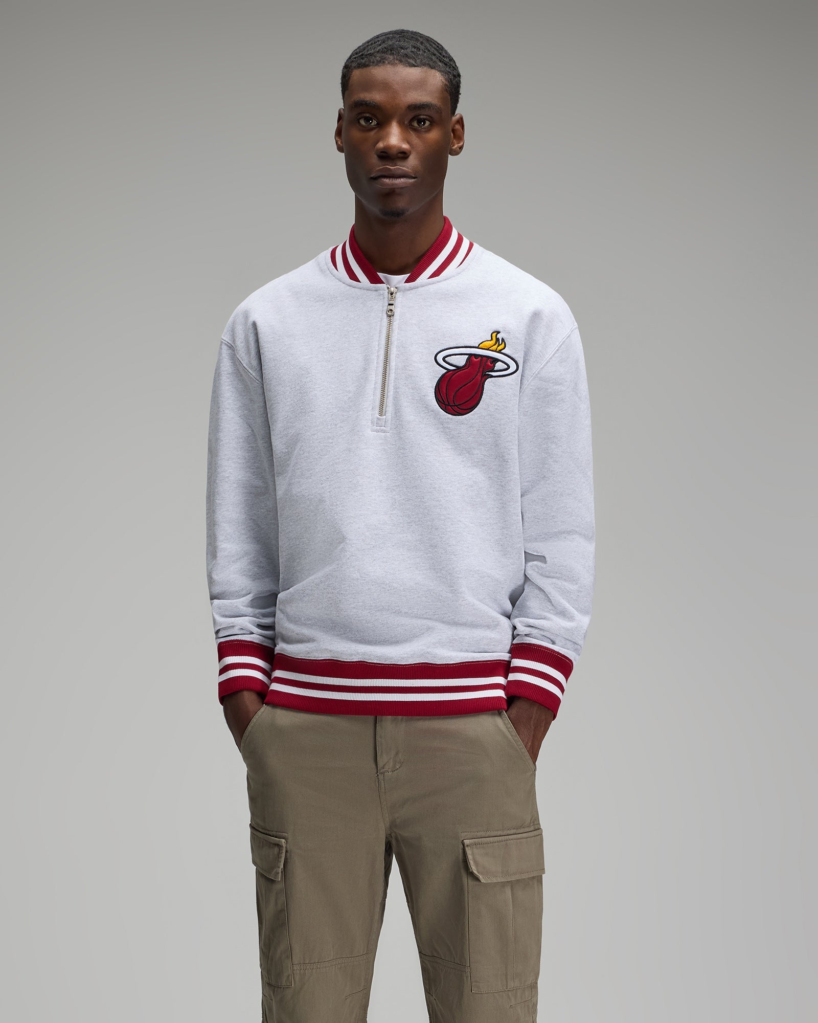 NBA Miami Heat Quarter-Zip Mockneck Sweatshirt - Ash Heather Grey IMAGE #3