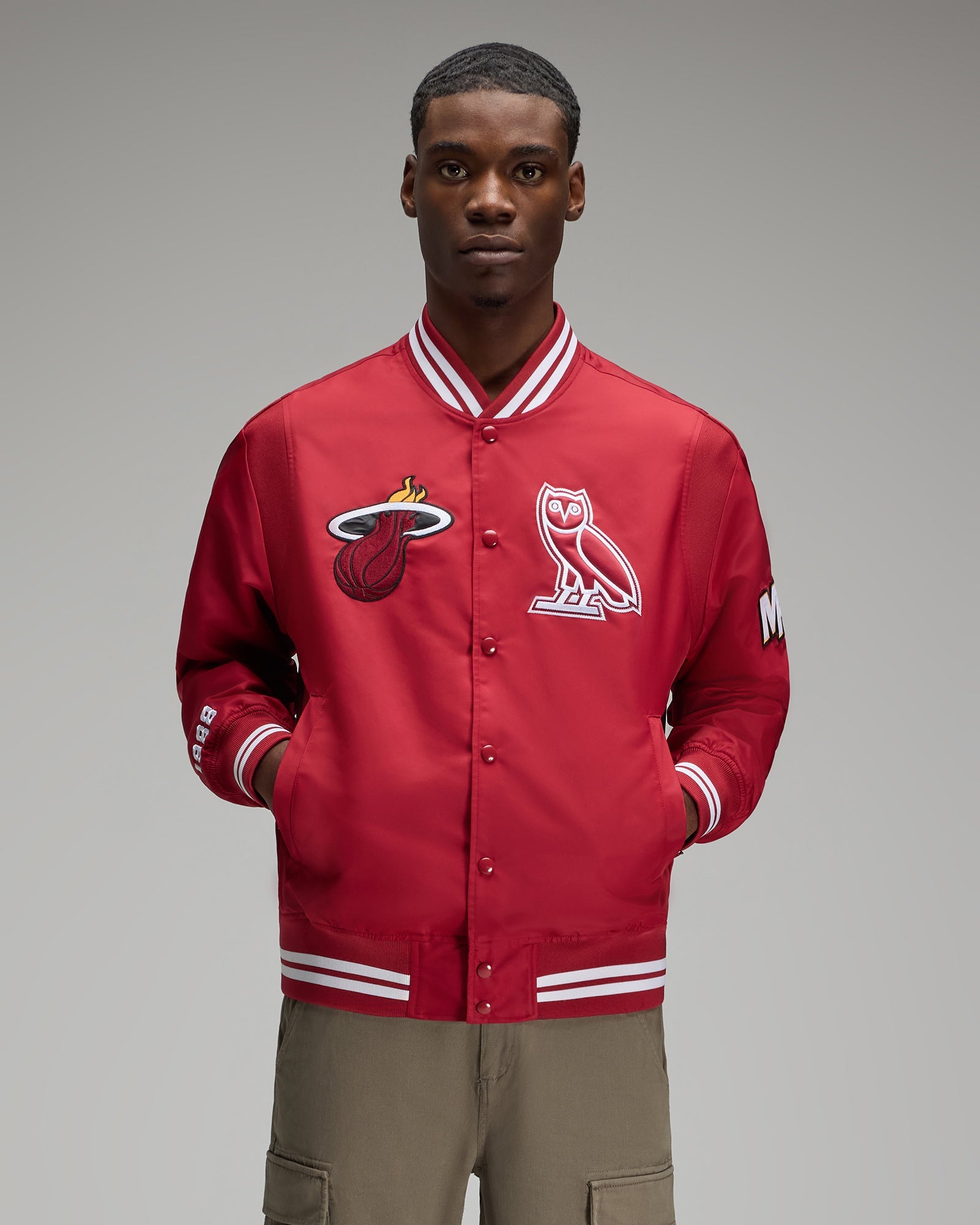 NBA Miami Heat Satin Varsity Jacket - Red IMAGE #6