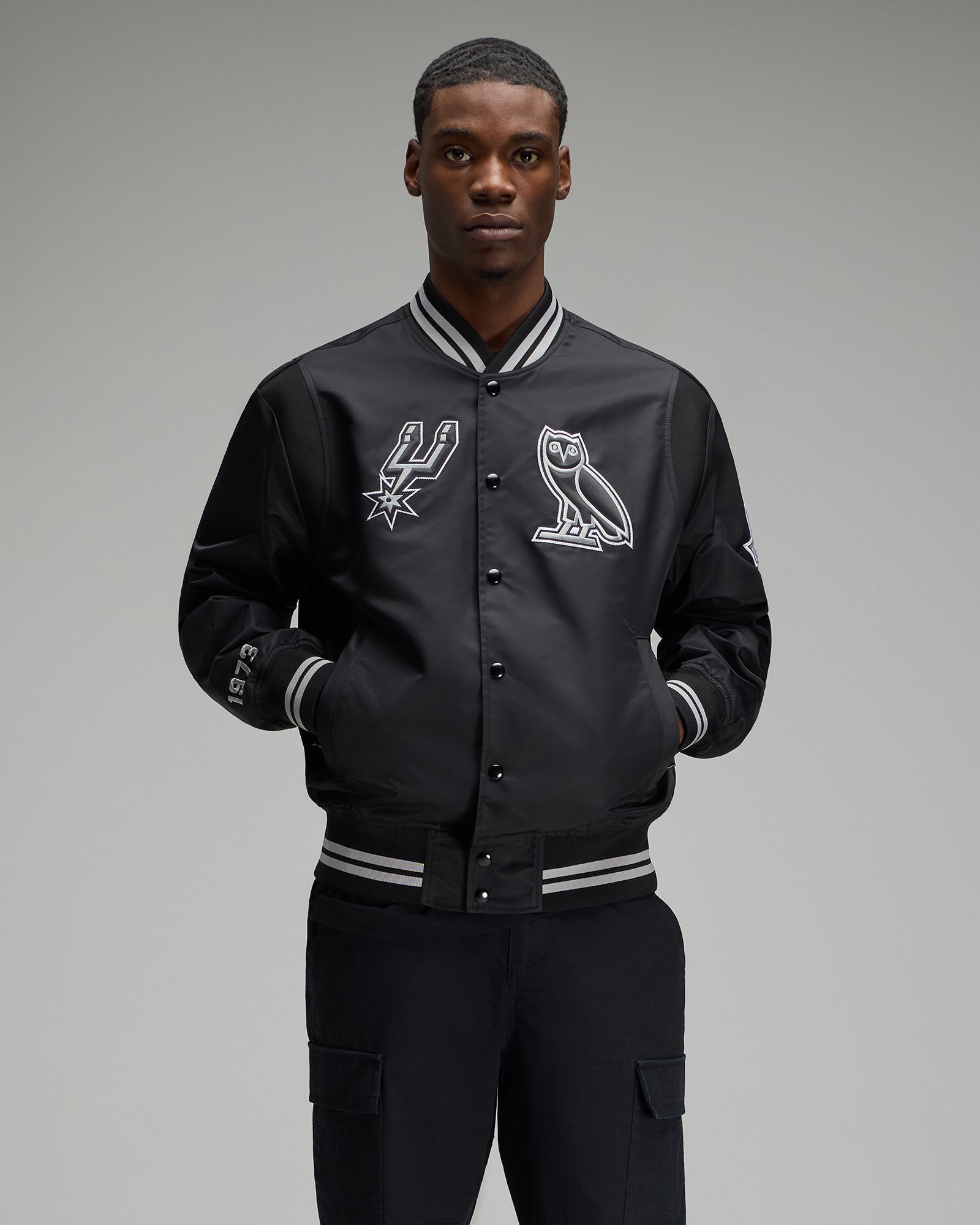 NBA San Antonio Spurs Satin Varsity Jacket - Black IMAGE #6