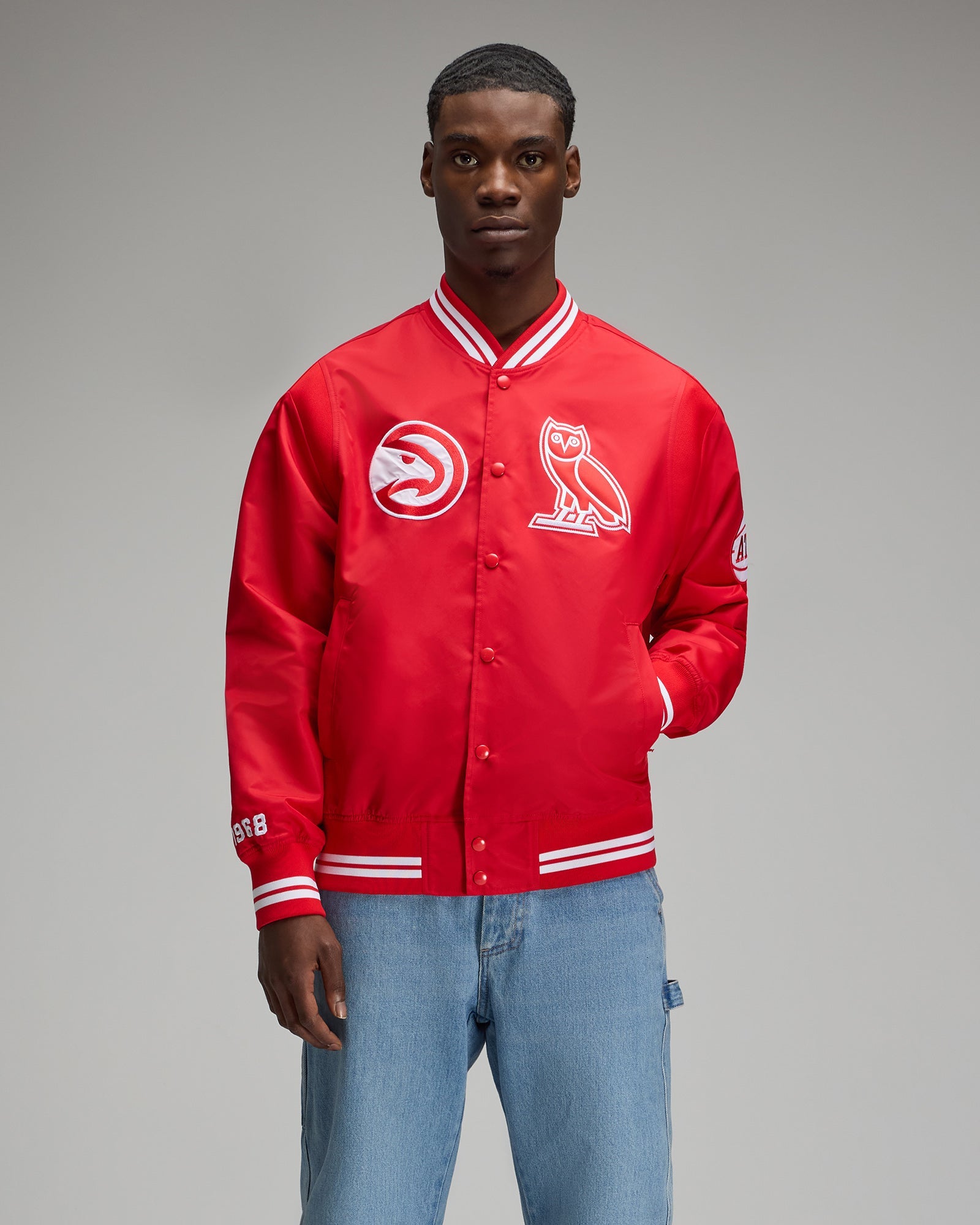 NBA Atlanta Hawks Satin Varsity Jacket - Red IMAGE #6