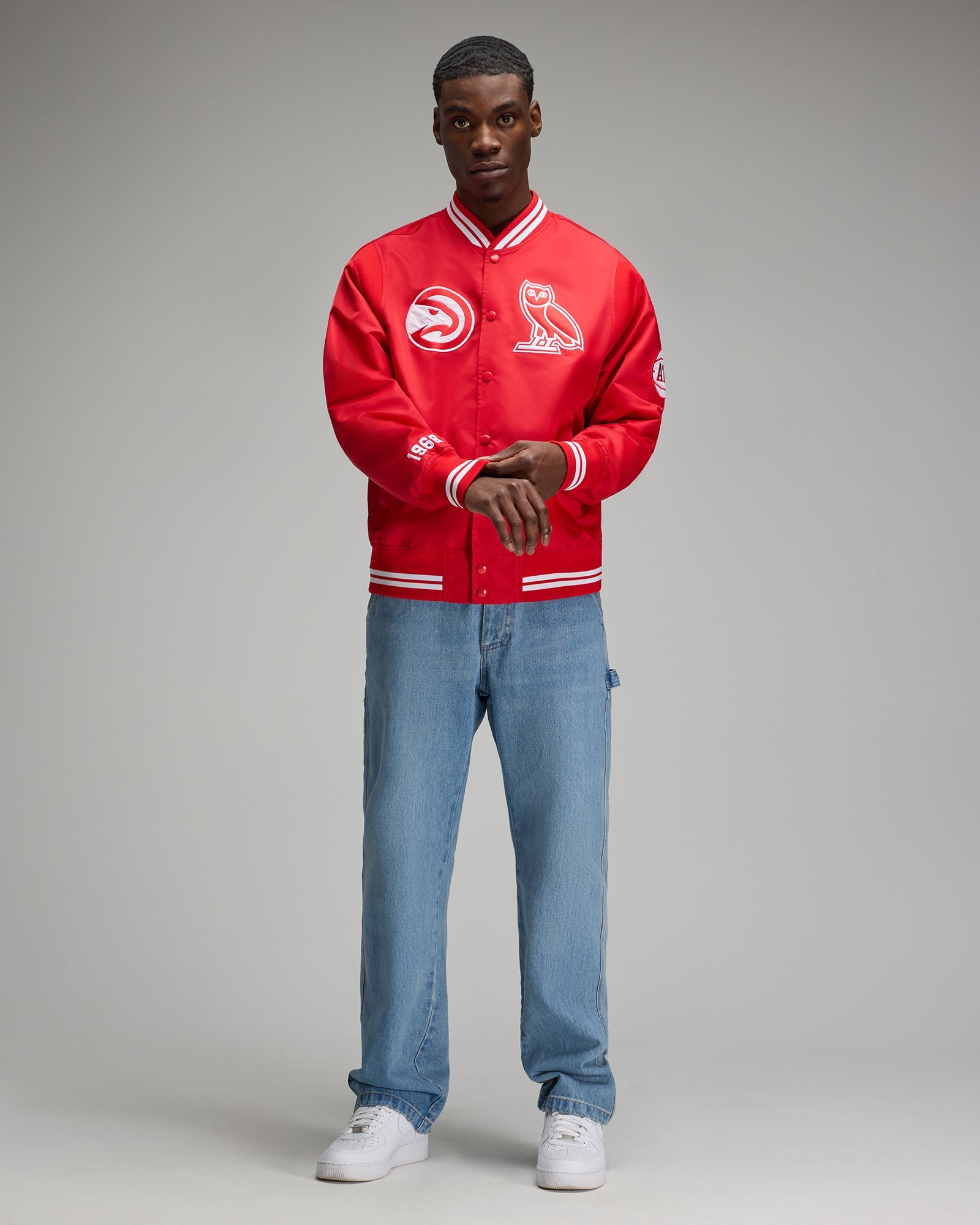 NBA Atlanta Hawks Satin Varsity Jacket - Red IMAGE #3