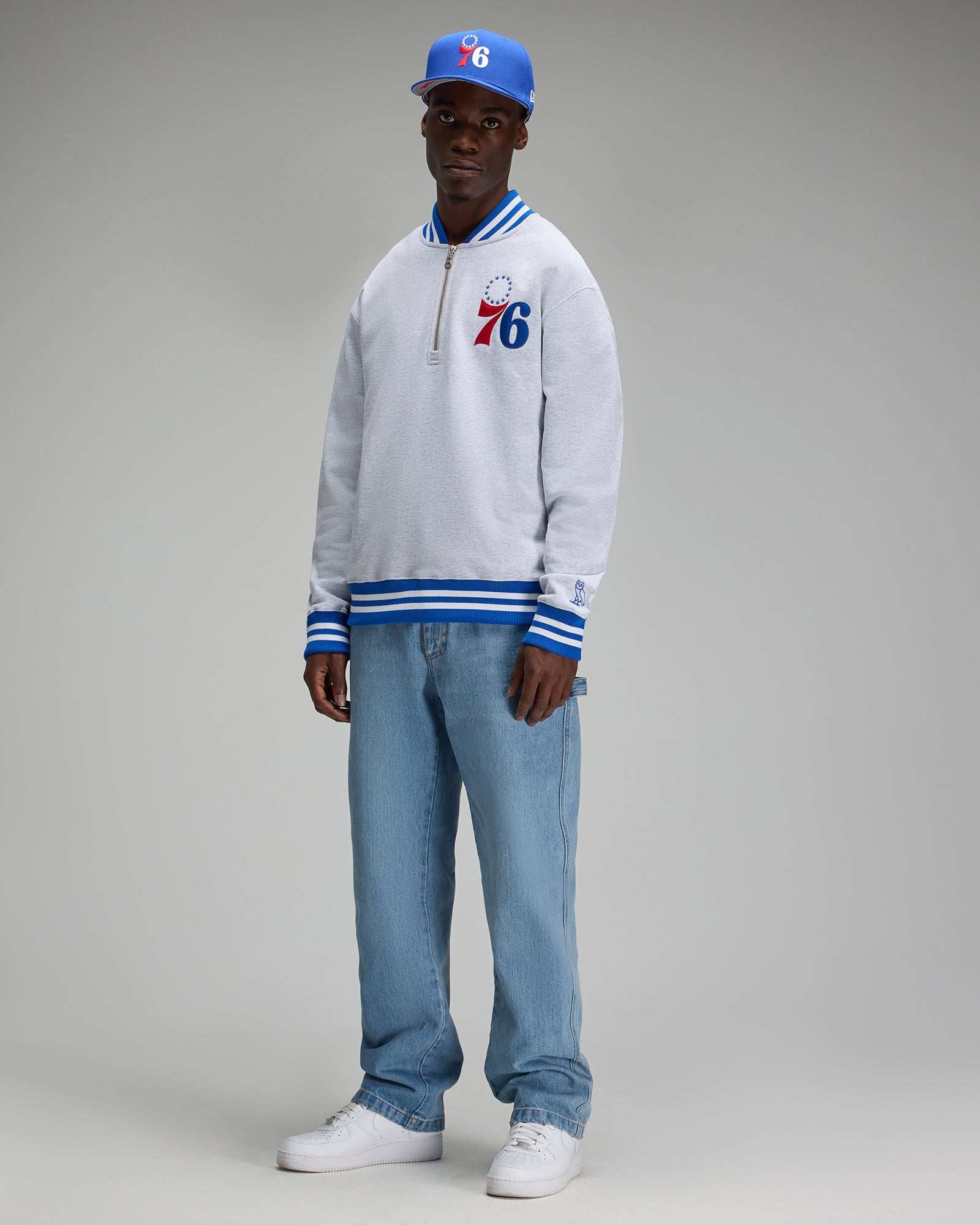 NBA Philadelphia 76ers Quarter-Zip Mockneck Sweatshirt - Ash Heather Grey IMAGE #3