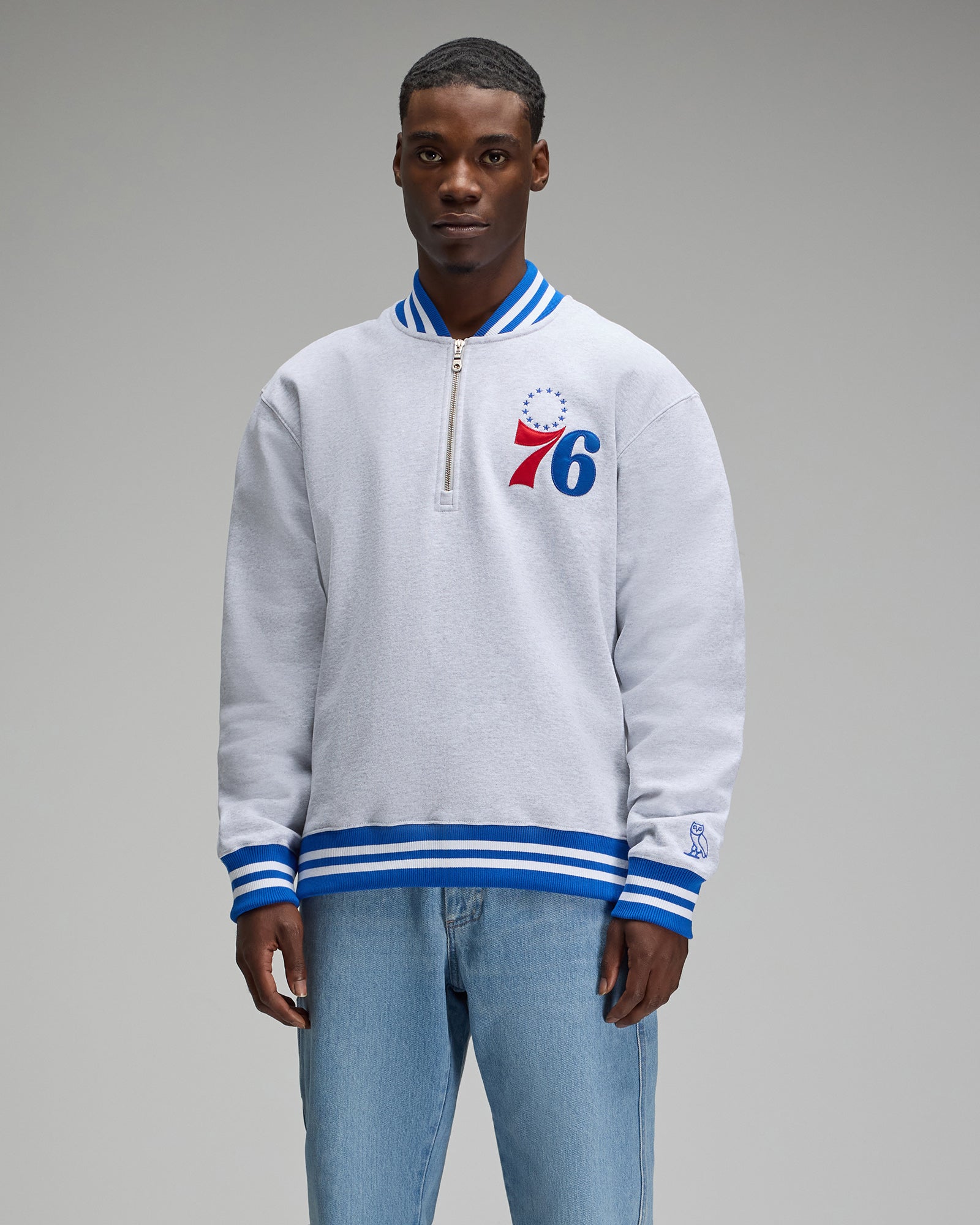 NBA Philadelphia 76ers Quarter-Zip Mockneck Sweatshirt - Ash Heather Grey IMAGE #6