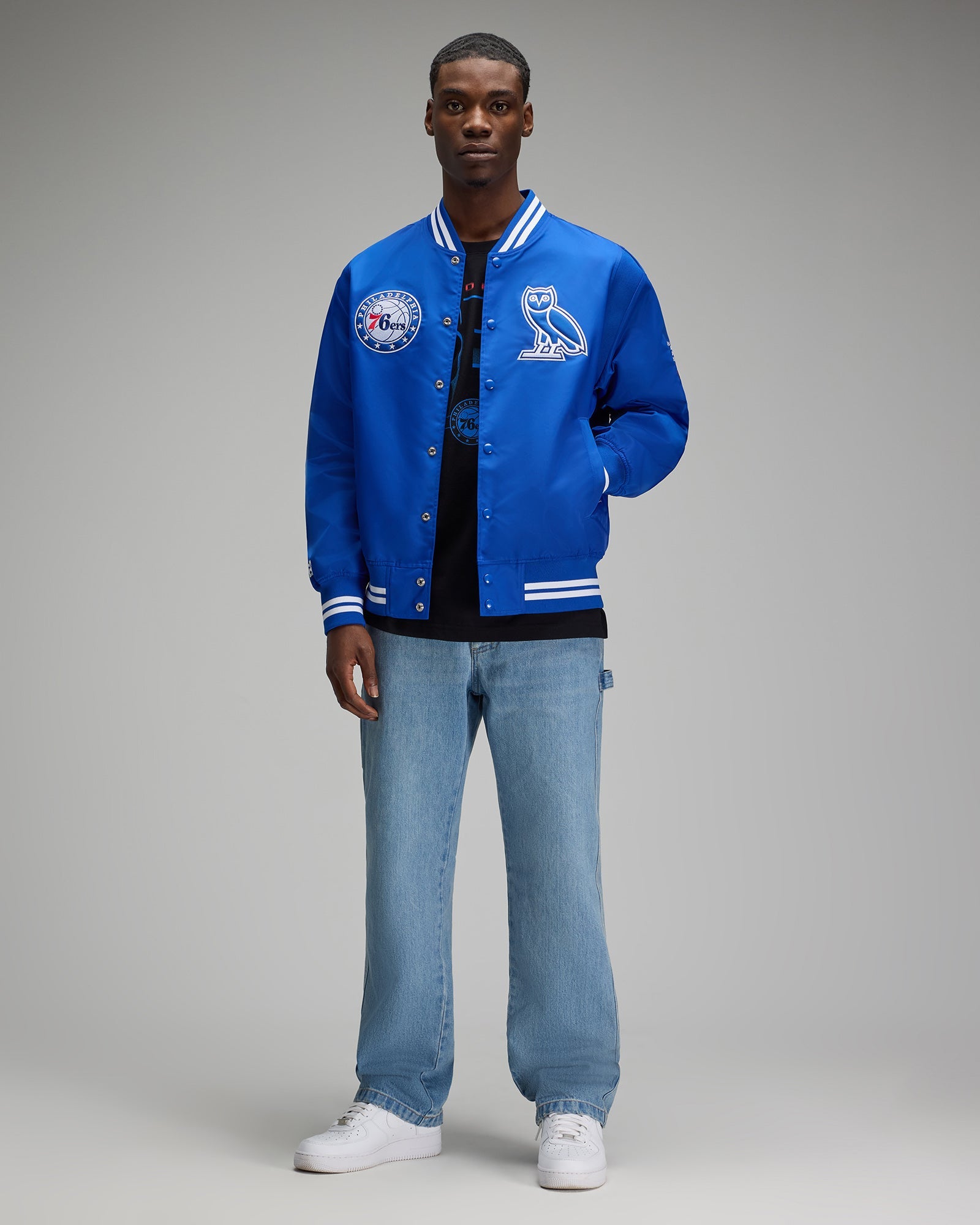 NBA Philadelphia 76ers Satin Varsity Jacket - Blue IMAGE #3