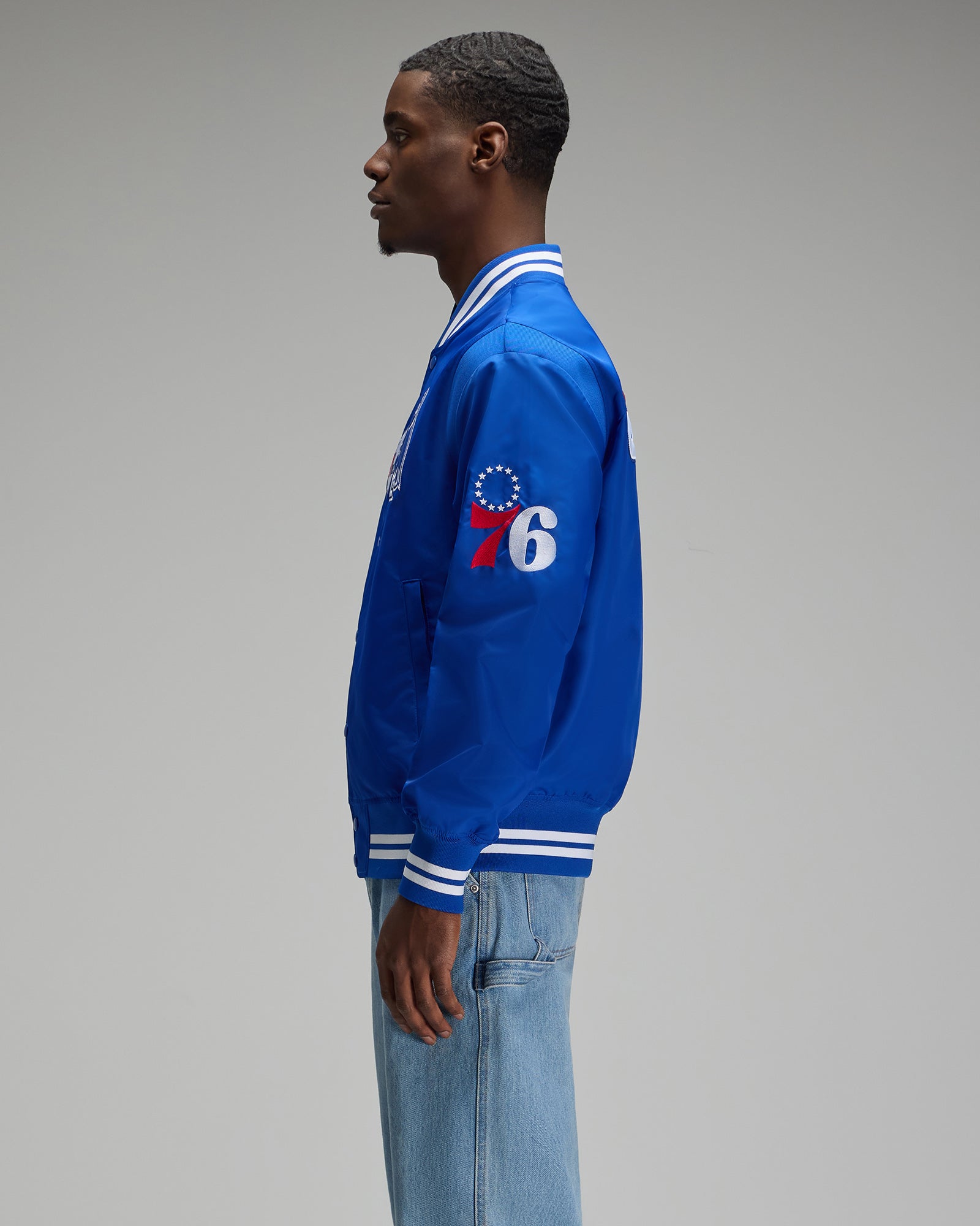 NBA Philadelphia 76ers Satin Varsity Jacket - Blue IMAGE #4