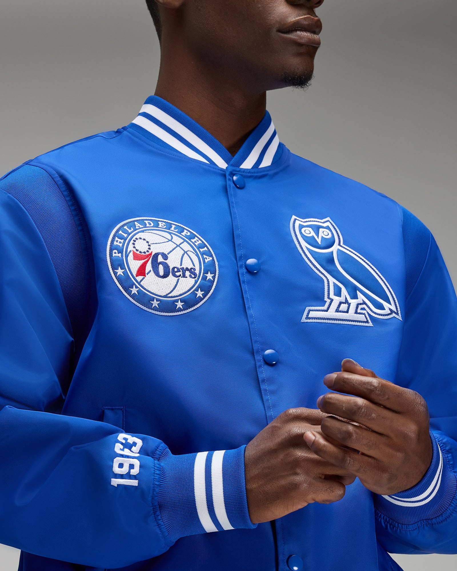 NBA Philadelphia 76ers Satin Varsity Jacket - Blue IMAGE #7