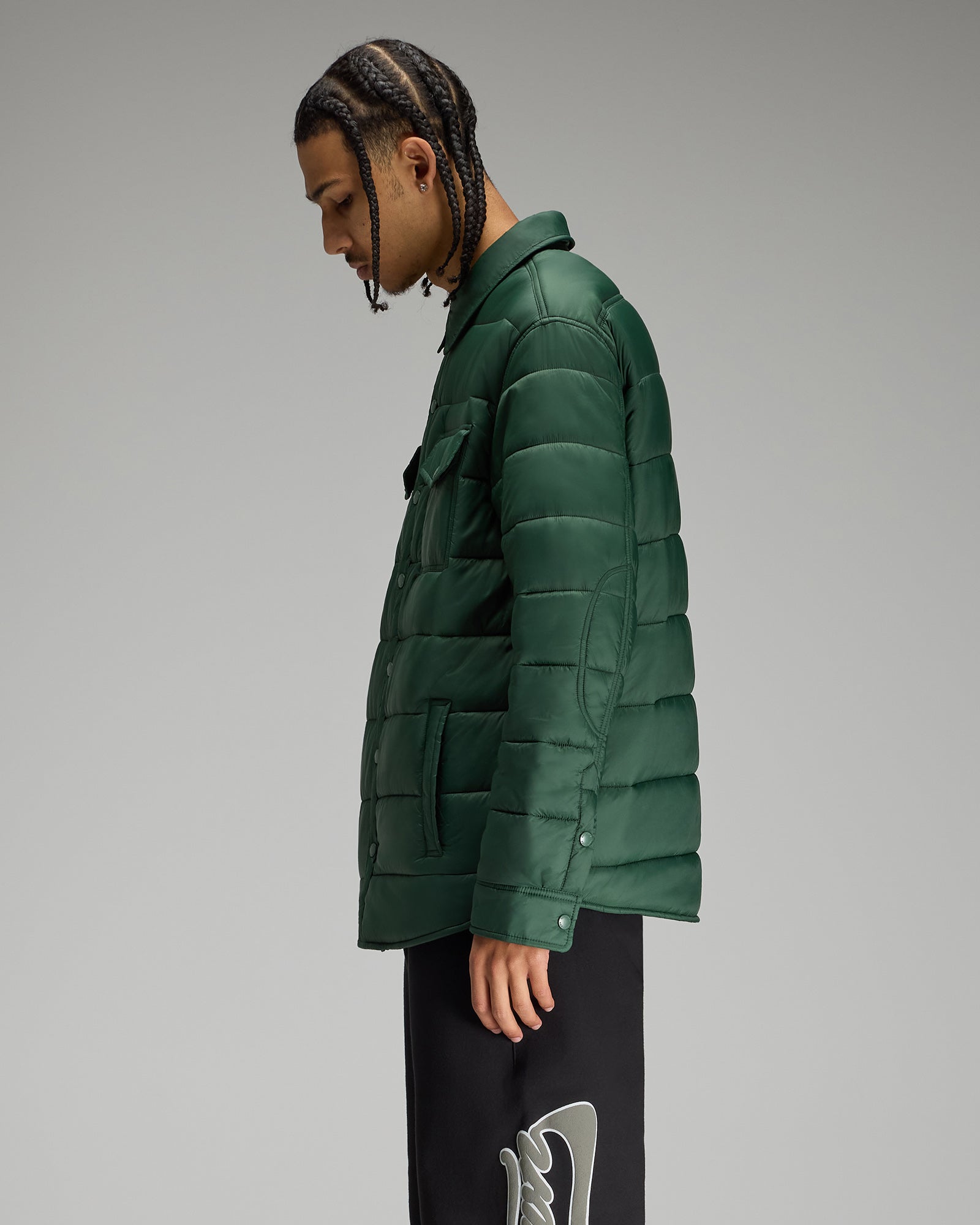 Nylon Quilted Shirt Jacket - Forest Green IMAGE #4