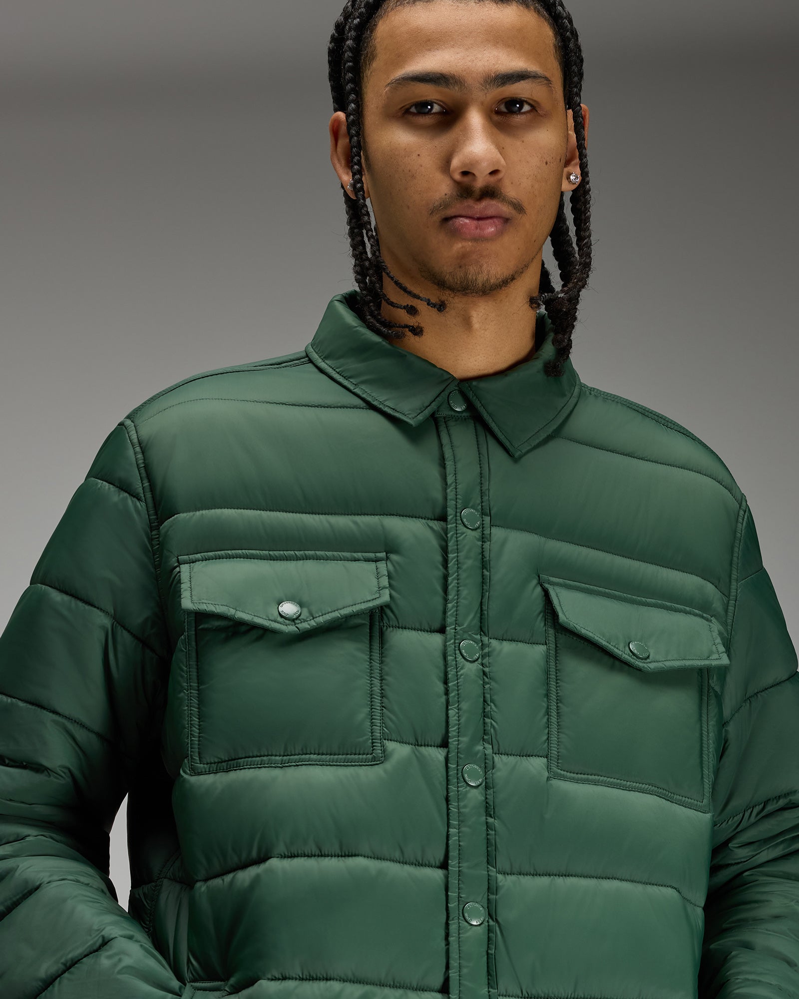 Nylon Quilted Shirt Jacket - Forest Green IMAGE #6