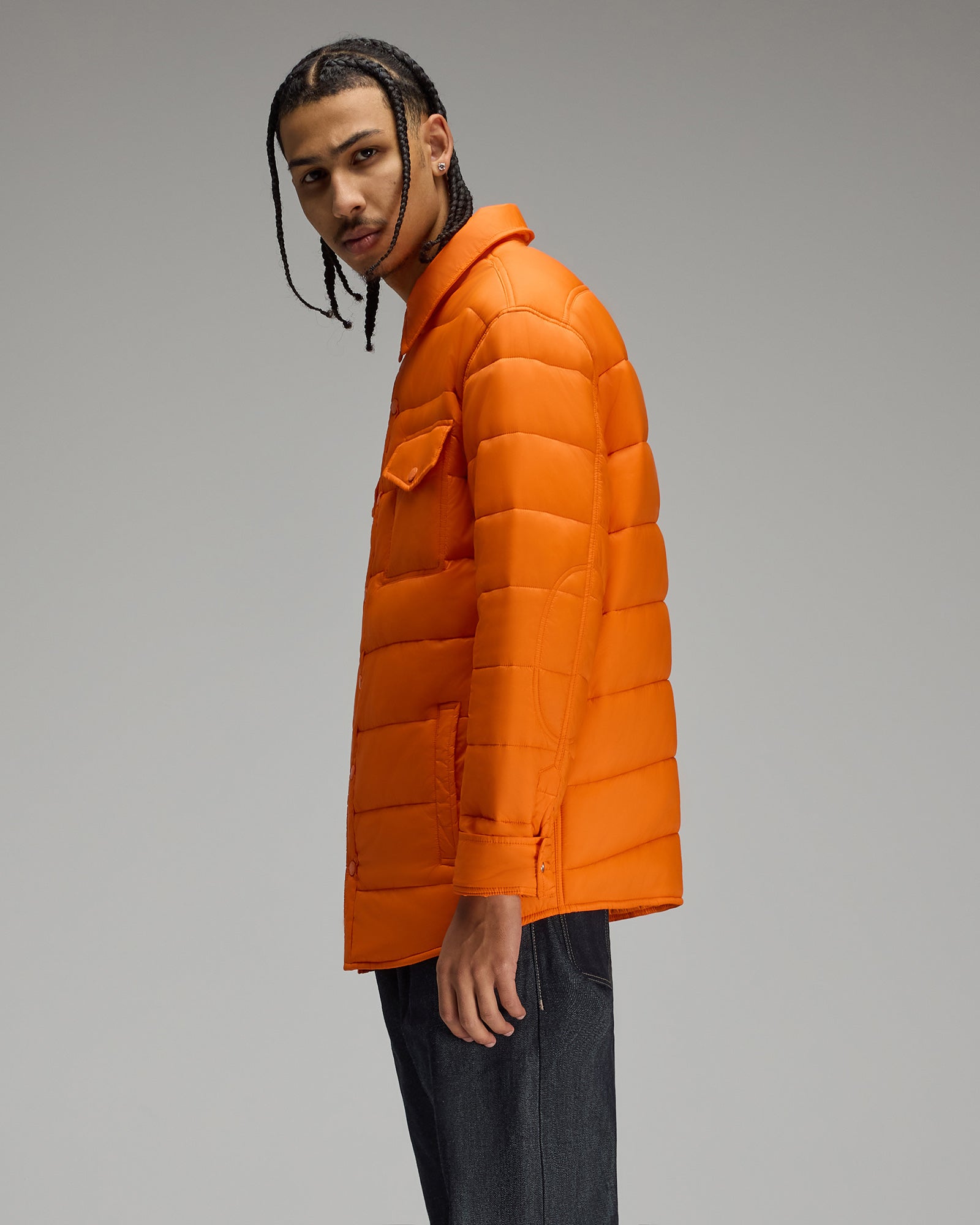 Nylon Quilted  Shirt Jacket - Hunter Orange IMAGE #4