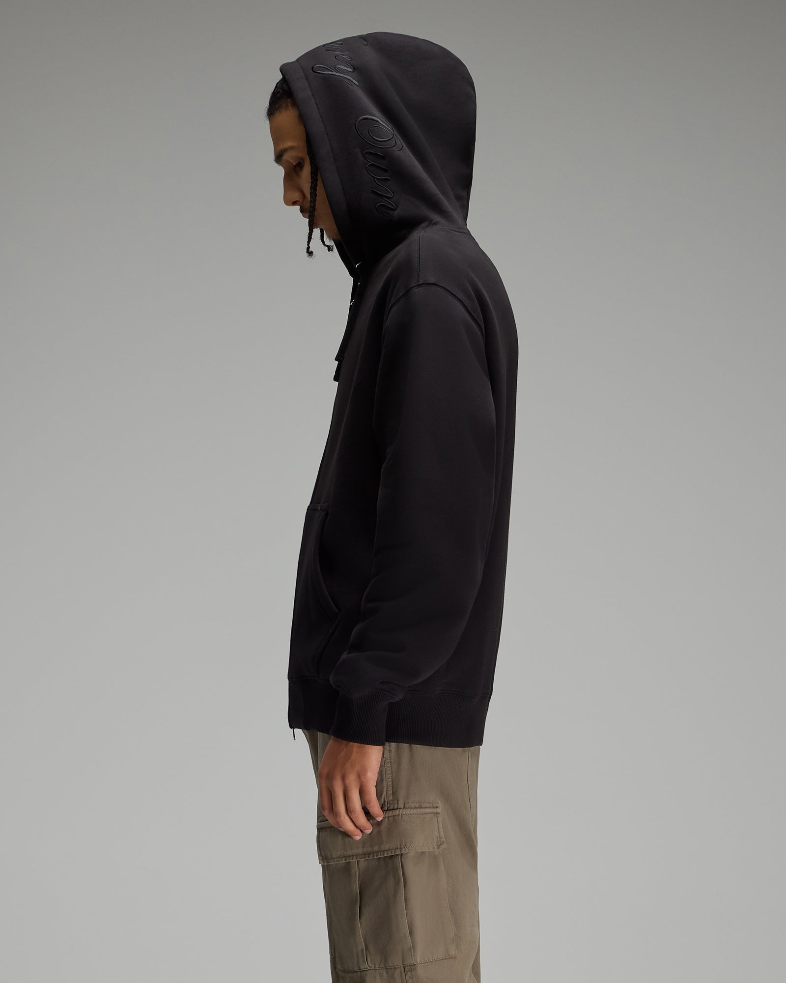 Waffle-Lined Full-Zip Hoodie - Black IMAGE #4