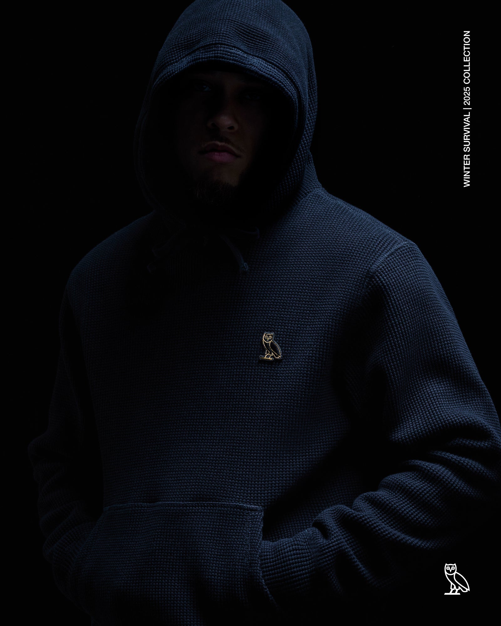 Jersey Lined Waffle Hoodie - Black IMAGE #2